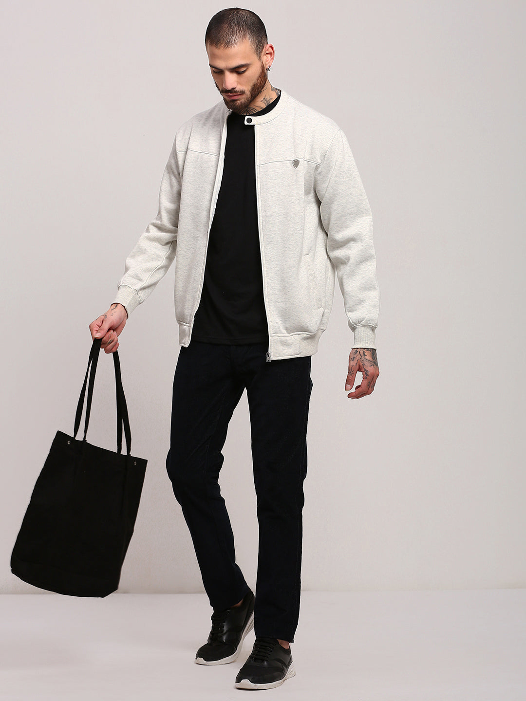 Men Off White Solid Sweatshirt