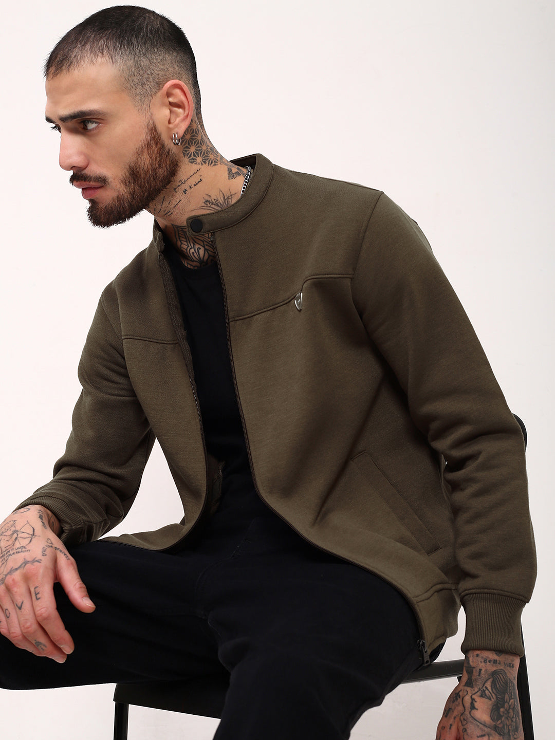 Men Olive Solid Sweatshirt