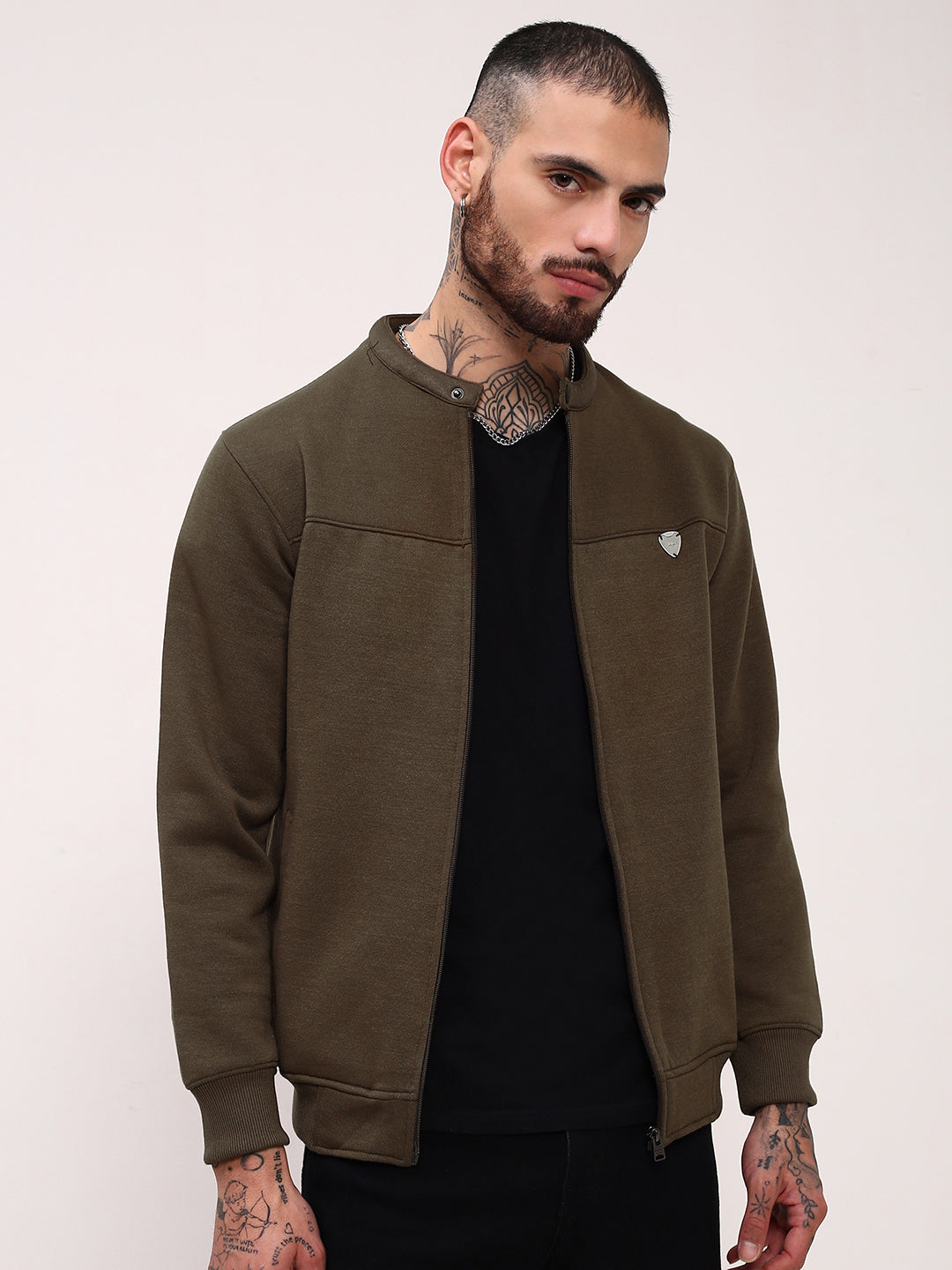 Men Olive Solid Sweatshirt