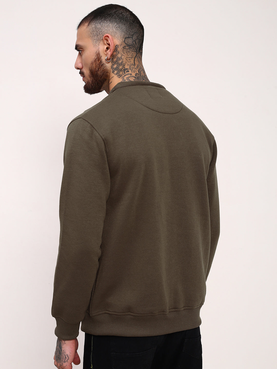 Men Olive Solid Sweatshirt