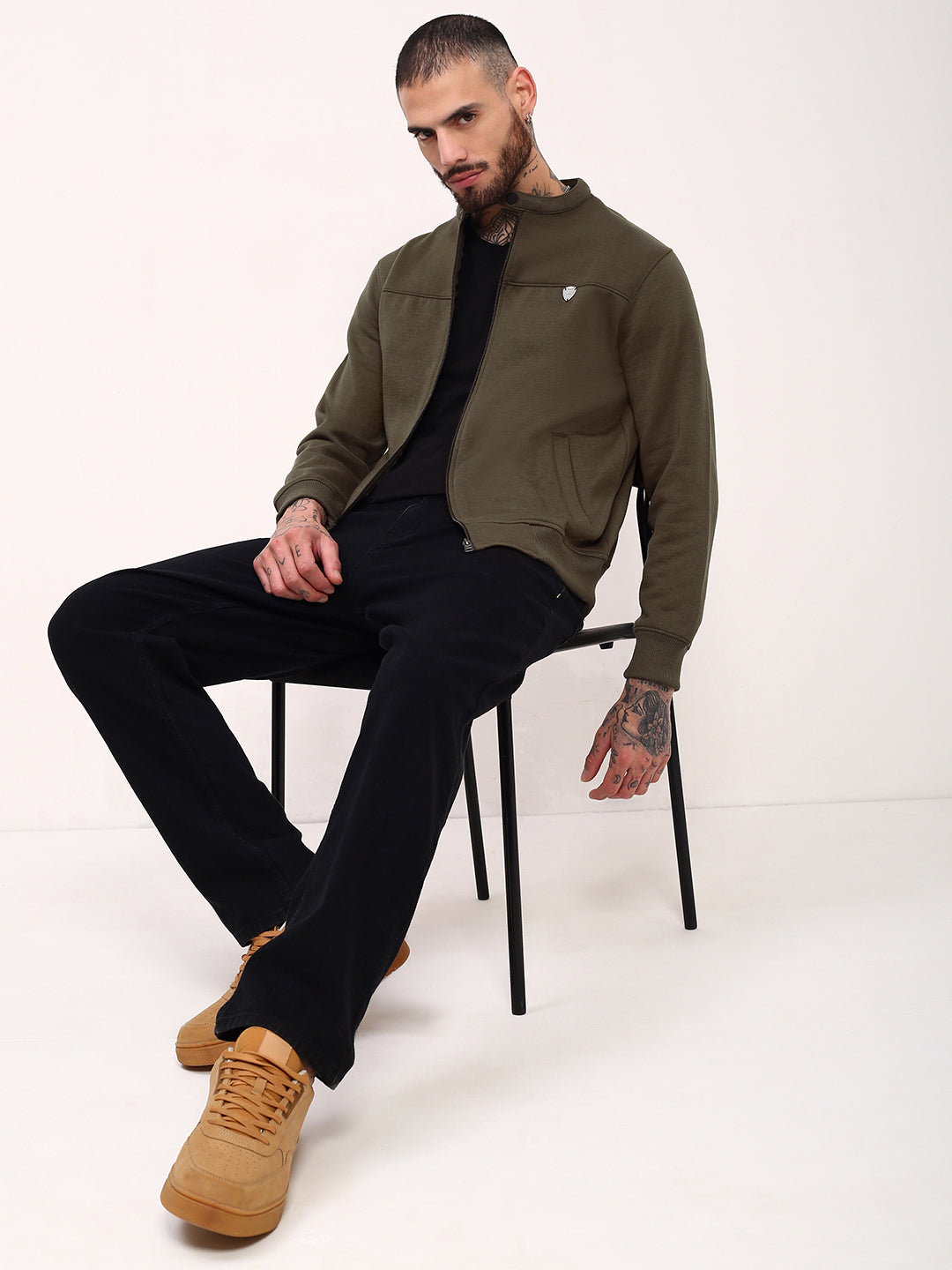 Men Olive Solid Sweatshirt