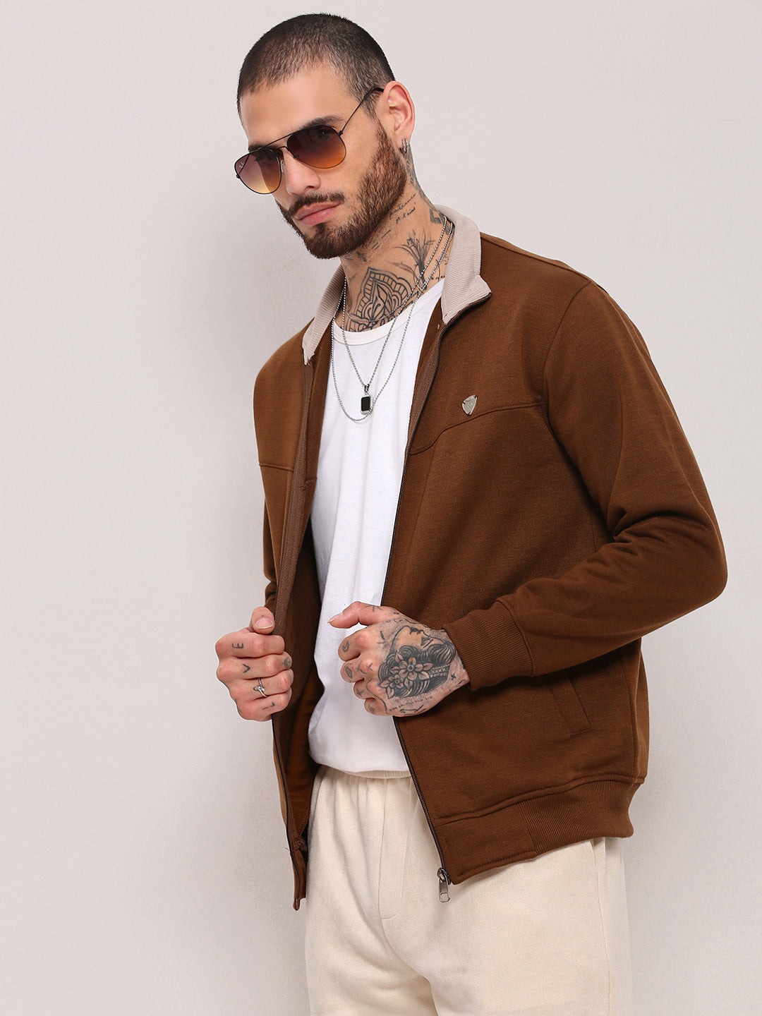 Men Brown Solid Sweatshirt