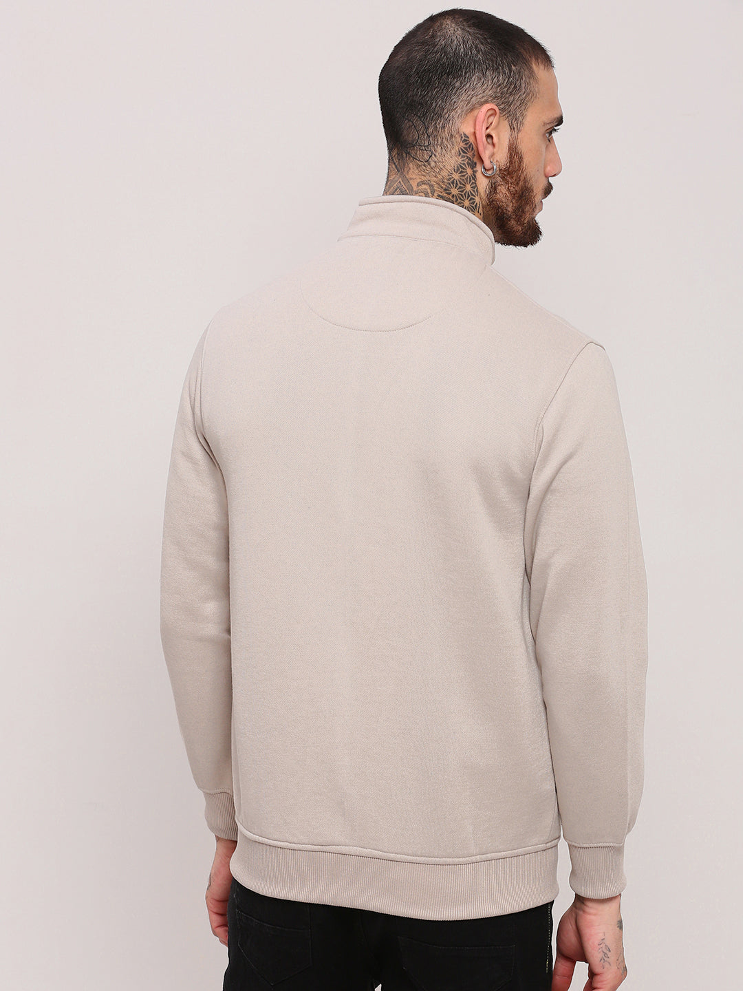 Men Cream Solid Sweatshirt