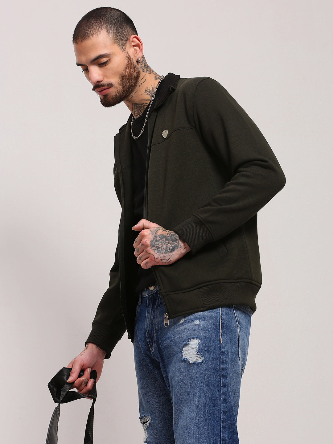 Men Green Solid Sweatshirt