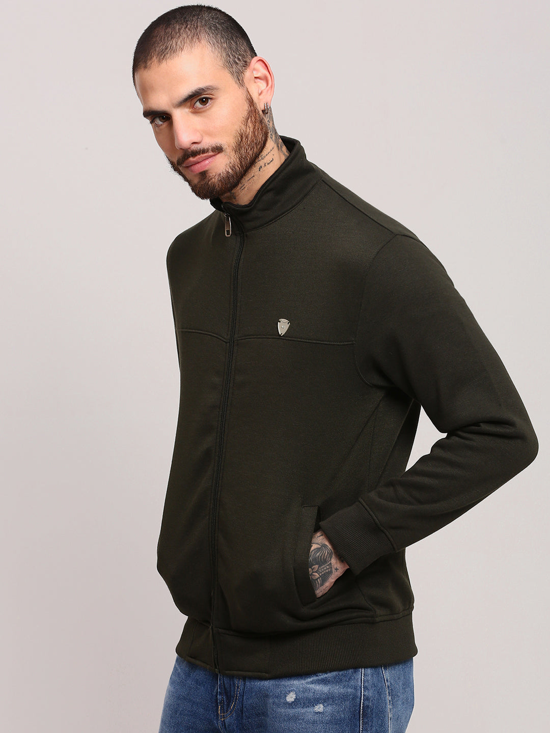 Men Green Solid Sweatshirt