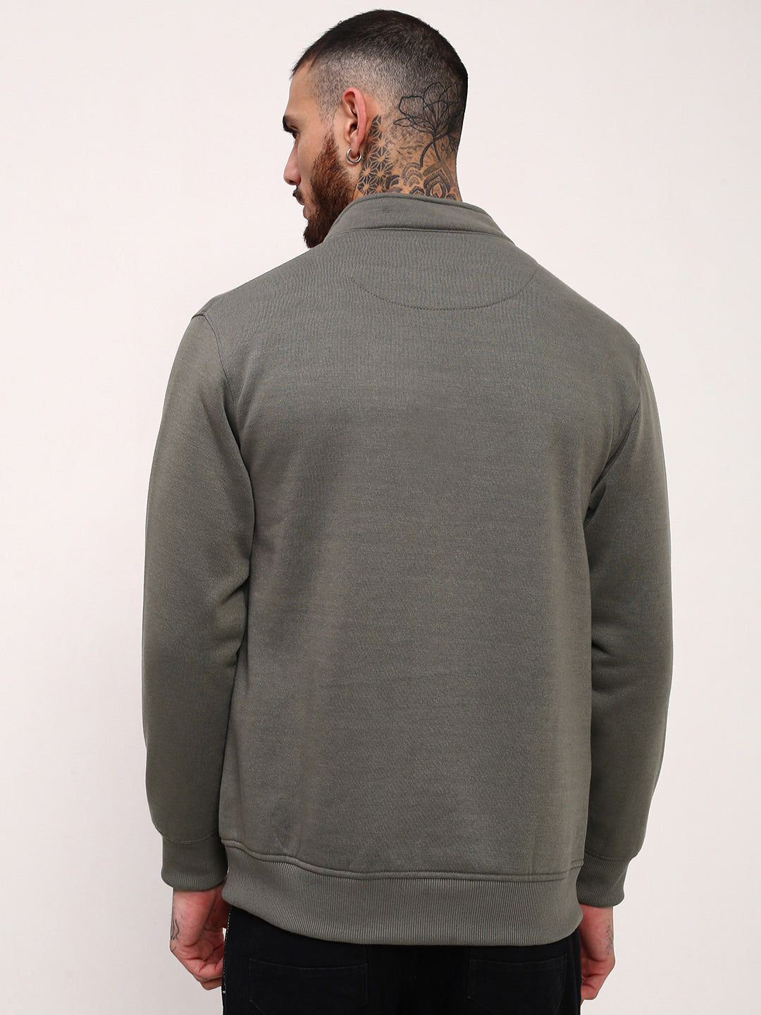 Men Olive Solid Sweatshirt