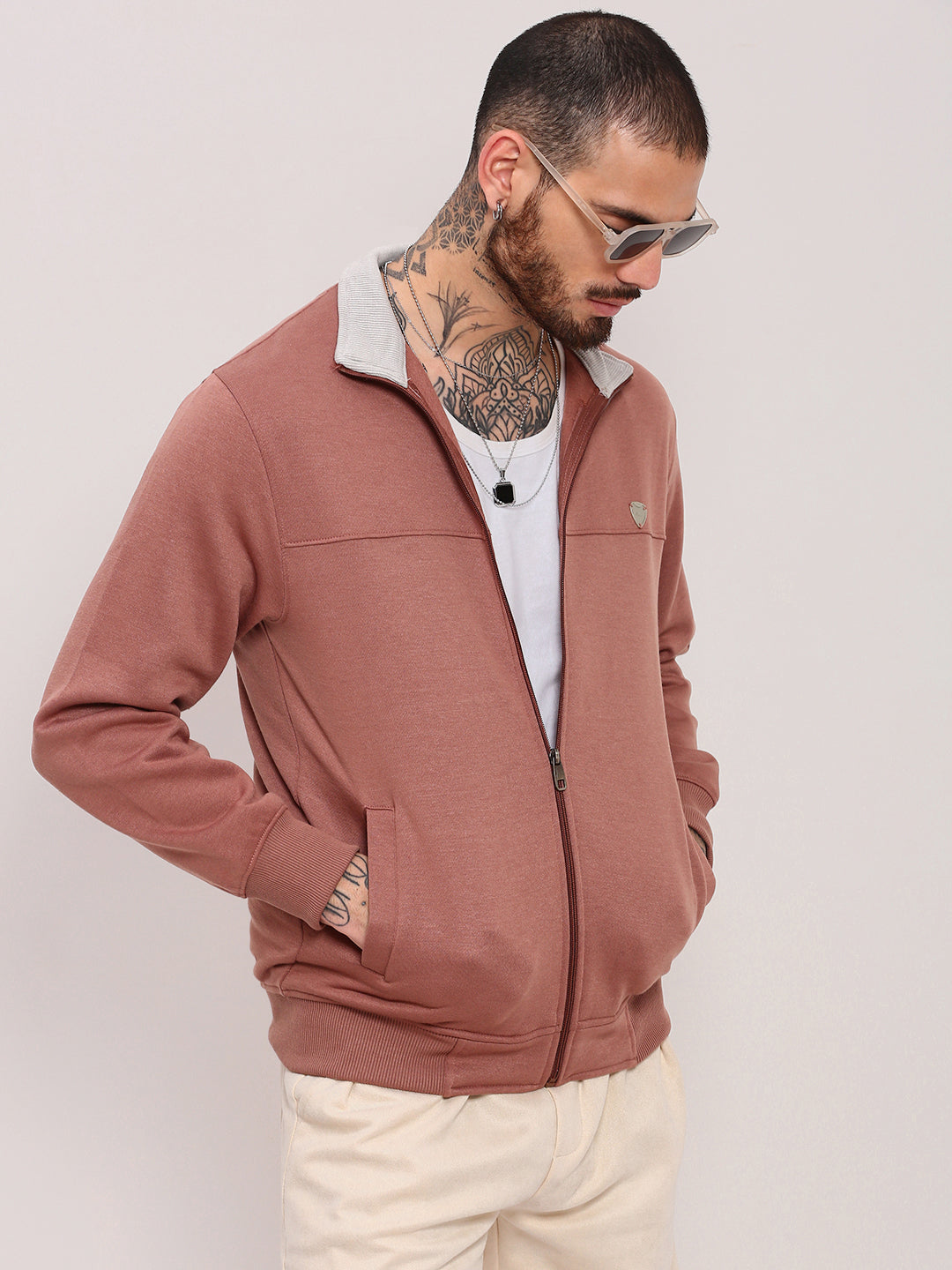 Men Peach Solid Sweatshirt