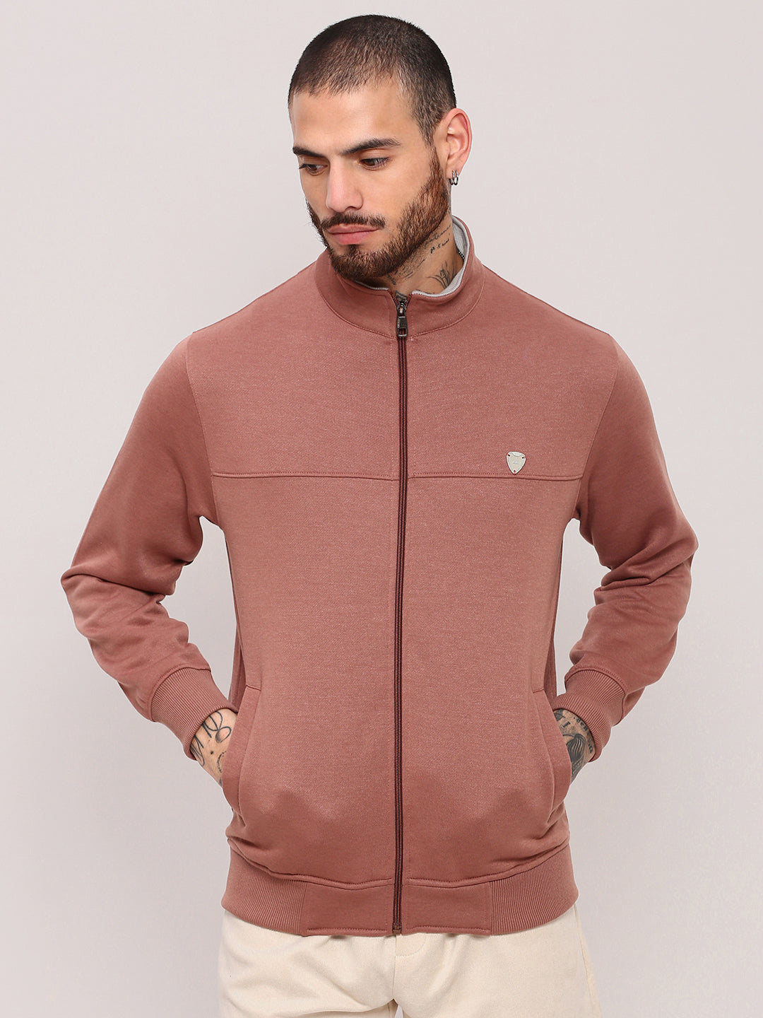 Men Peach Solid Sweatshirt