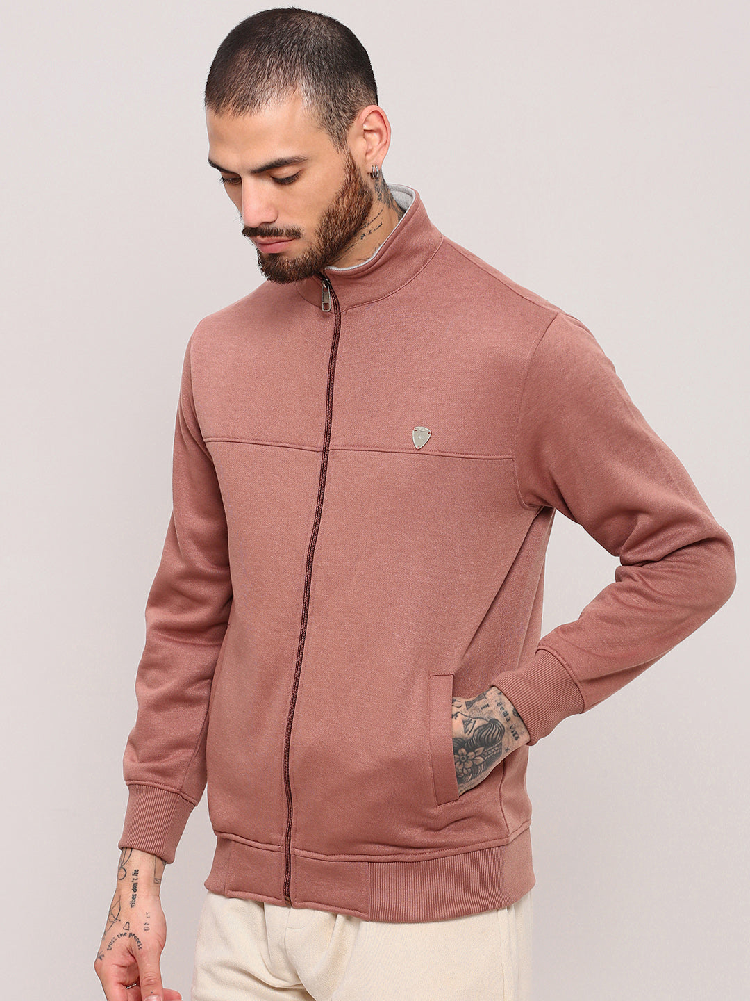 Men Peach Solid Sweatshirt