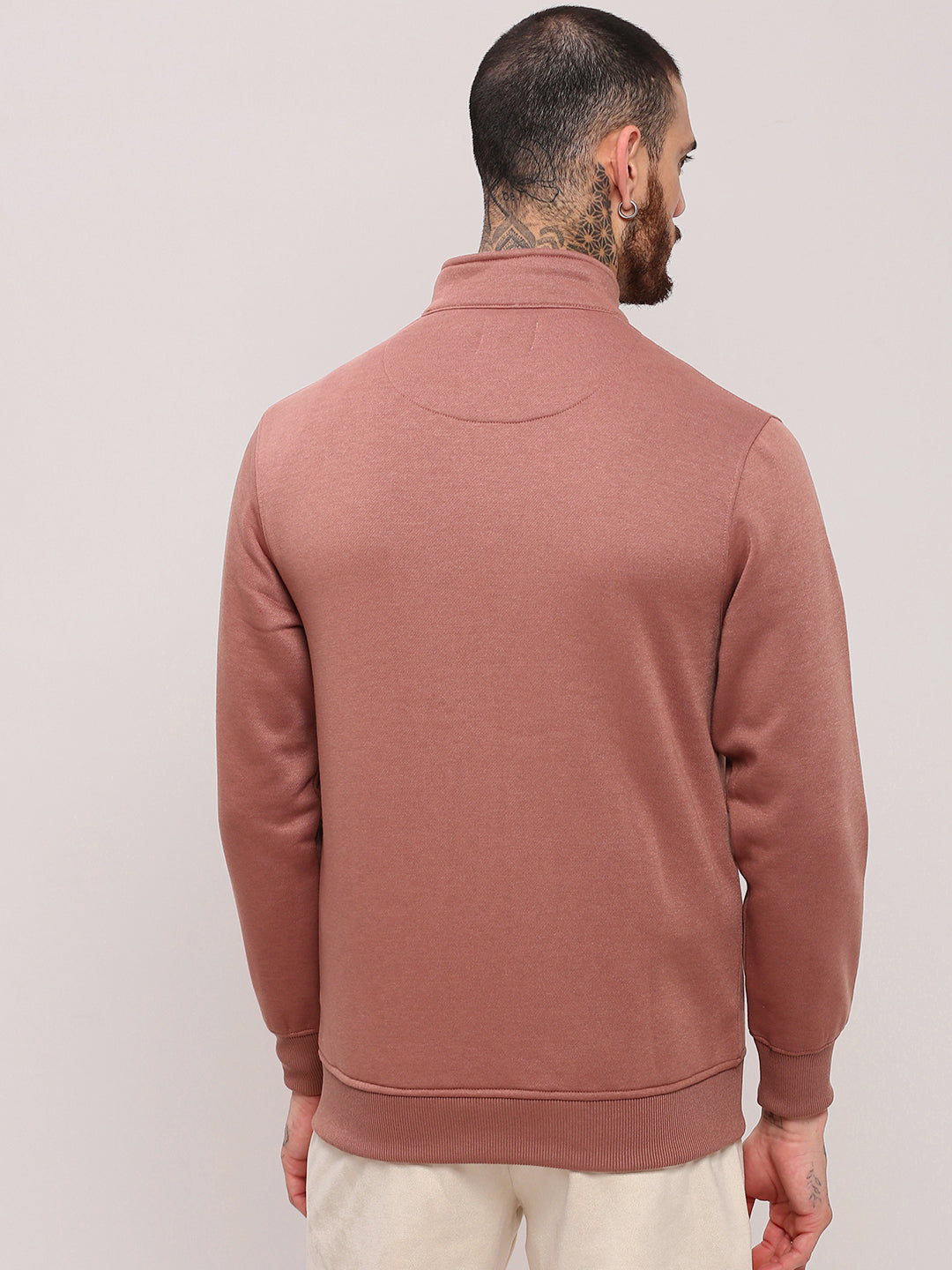 Men Peach Solid Sweatshirt