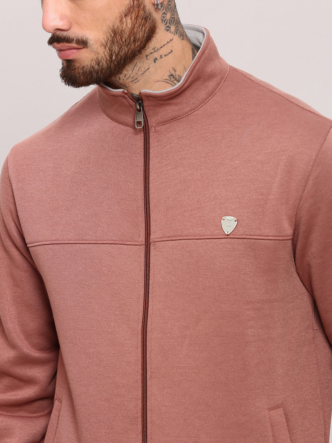 Men Peach Solid Sweatshirt