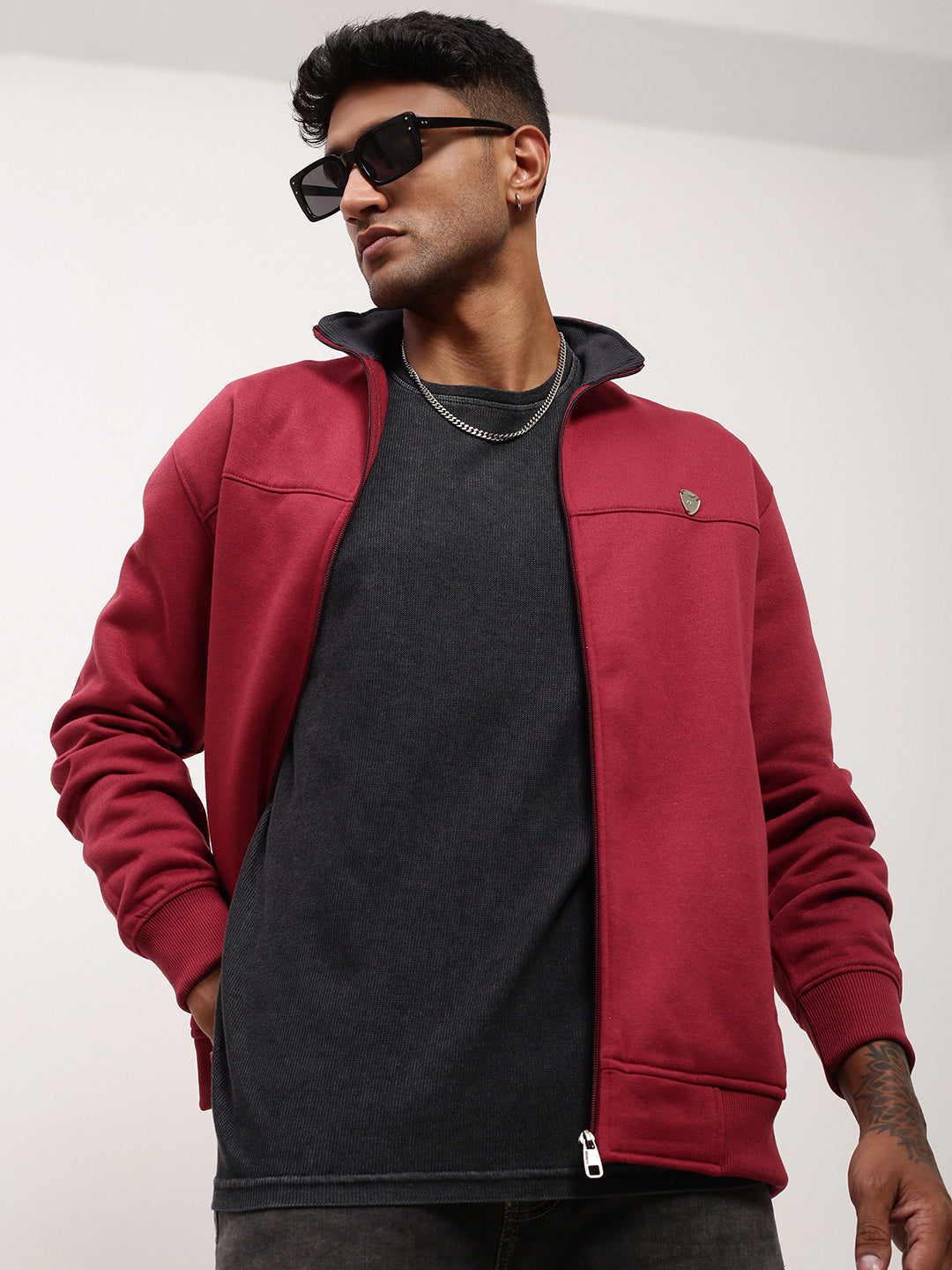 Men Red Solid Sweatshirt