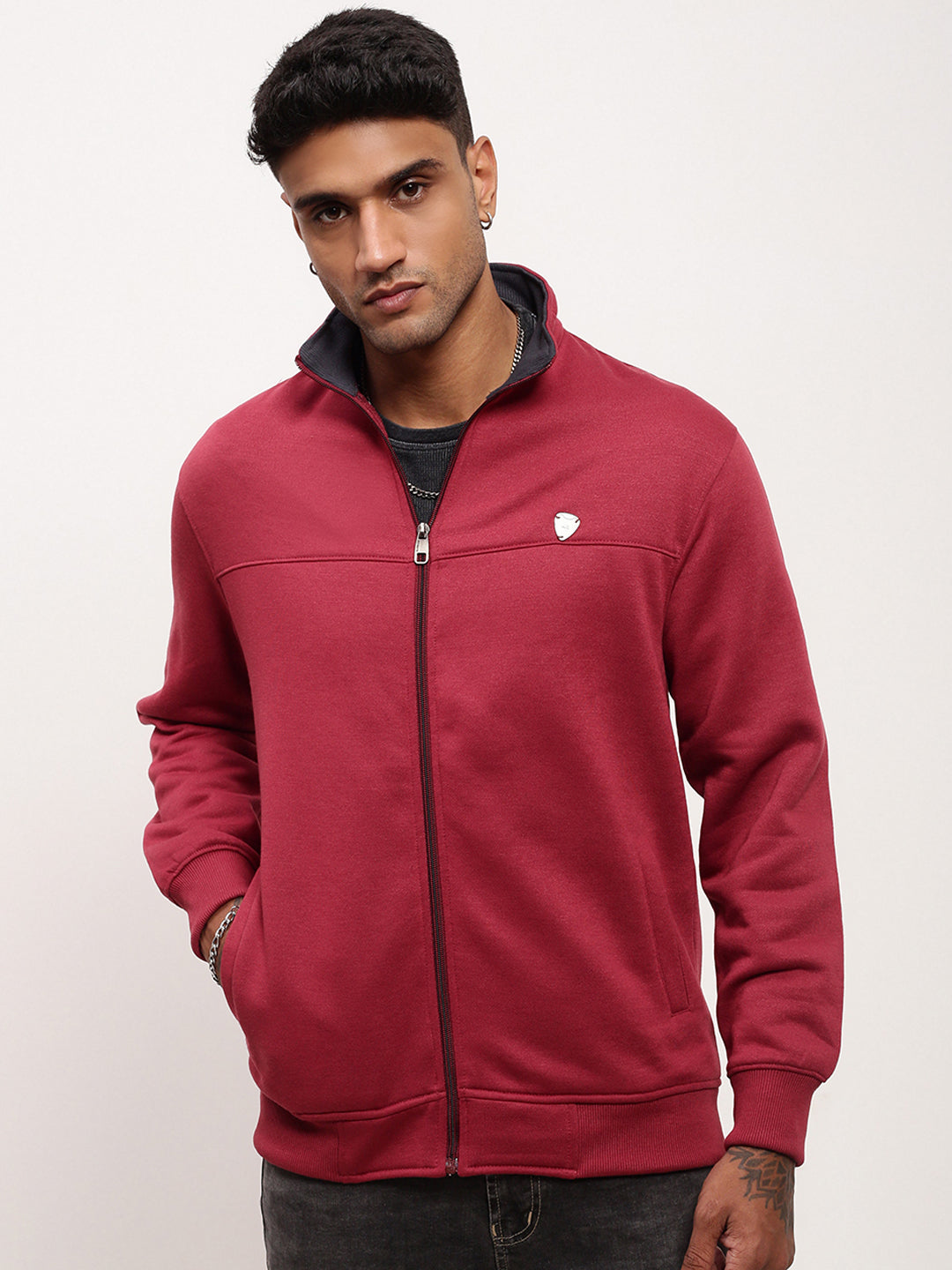 Men Red Solid Sweatshirt