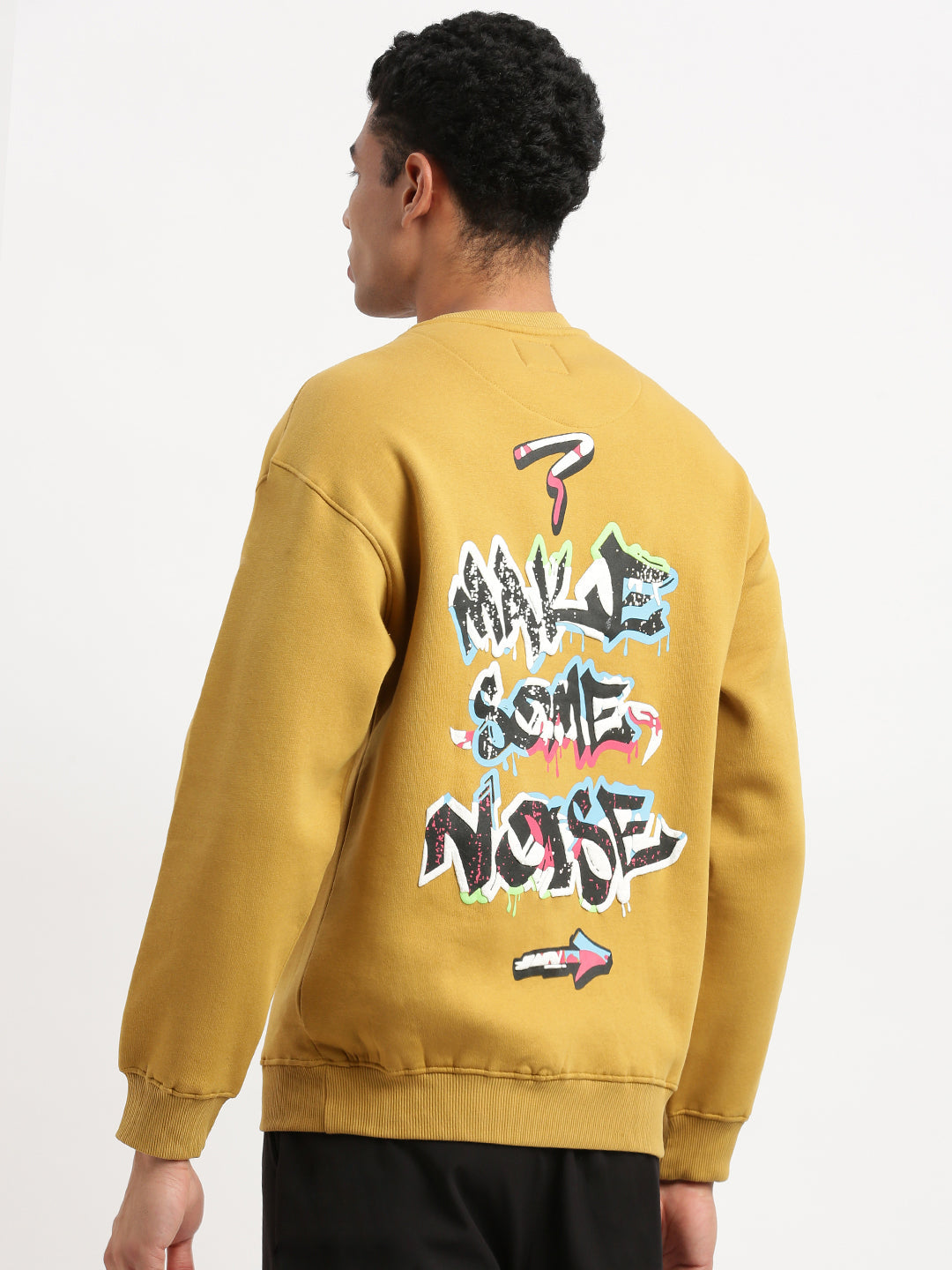 Men Mustard Graphic Round Neck Pullover