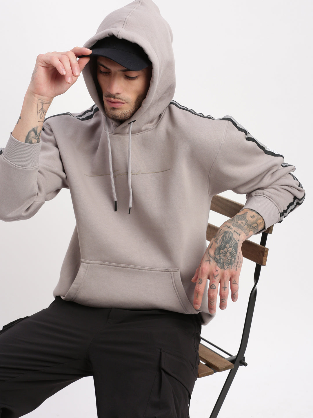 Men's Grey Solid Hooded Pullover