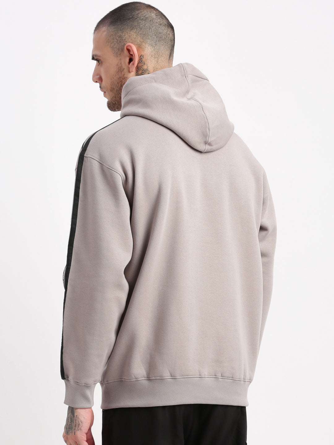 Men's Grey Solid Hooded Pullover