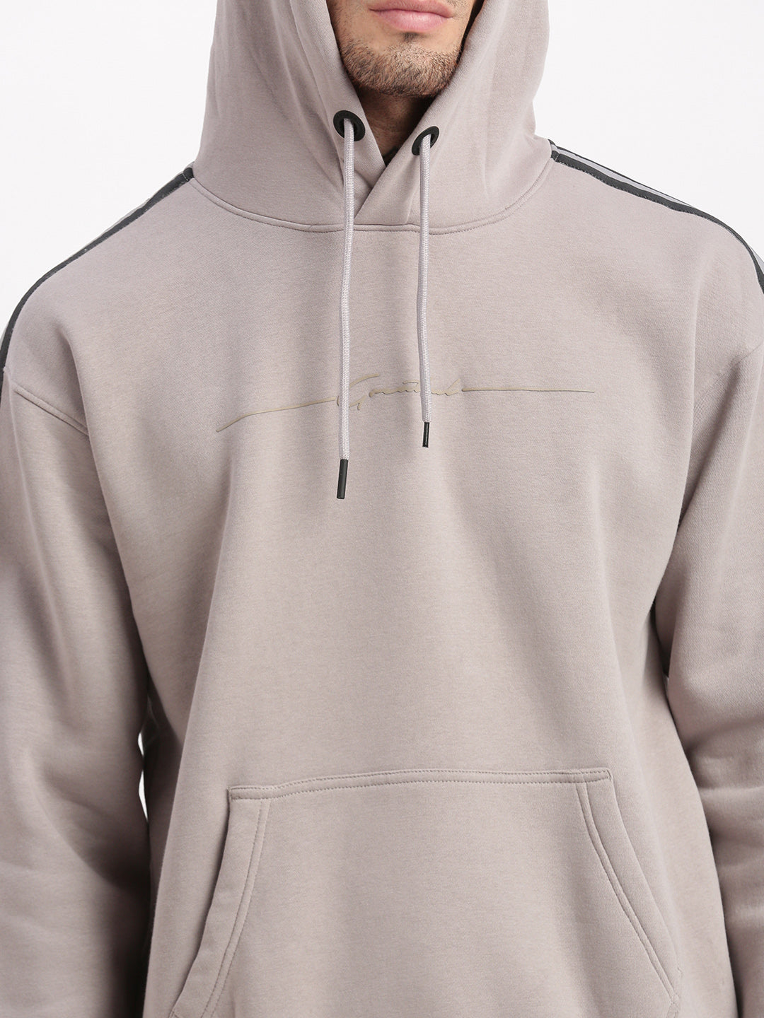 Men's Grey Solid Hooded Pullover