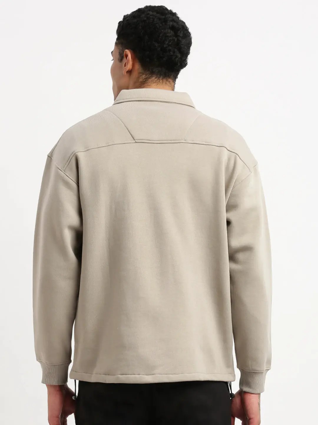Men's Spread Collar Beige Solid Tailored Jacket