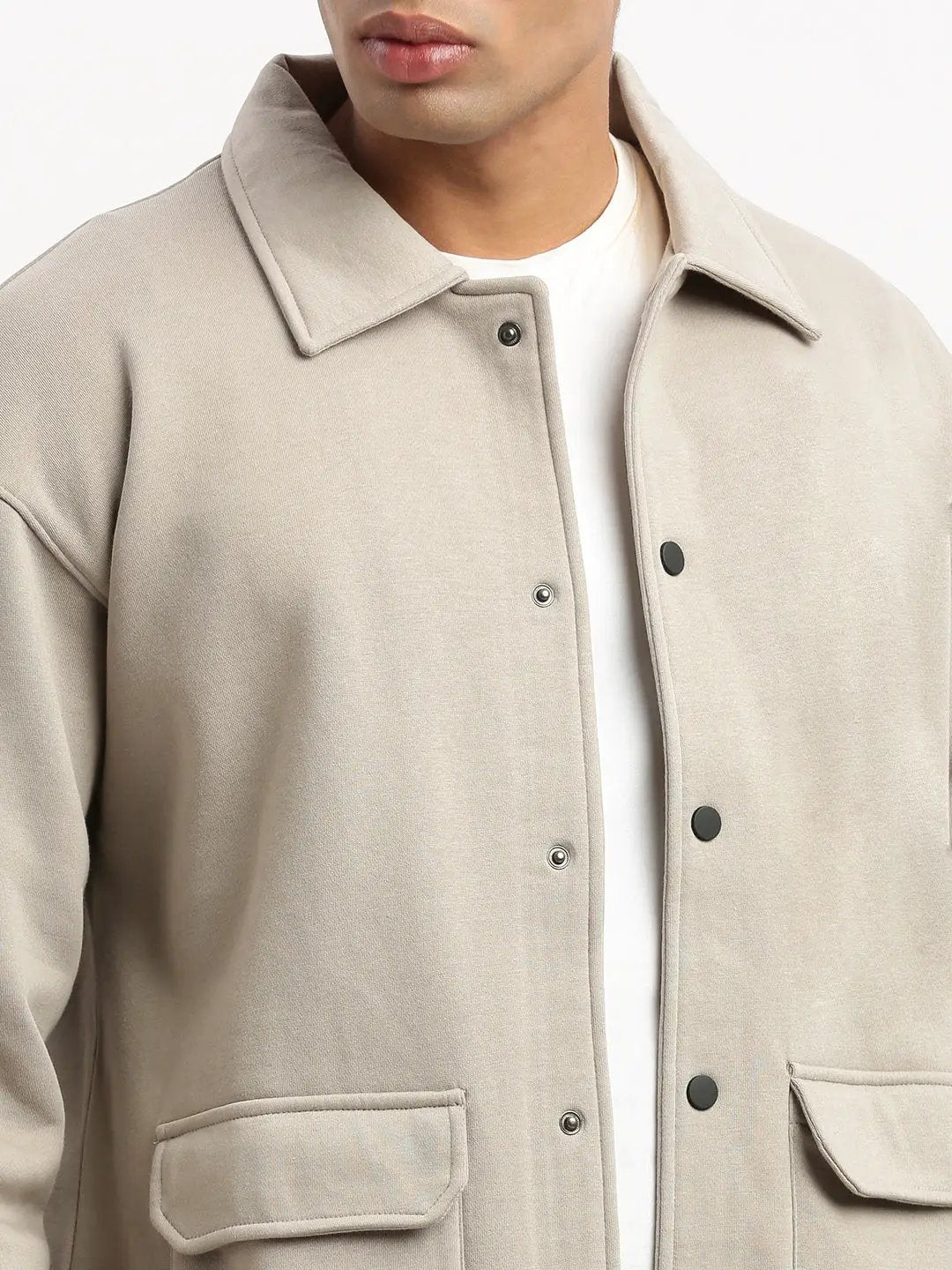 Men's Spread Collar Beige Solid Tailored Jacket