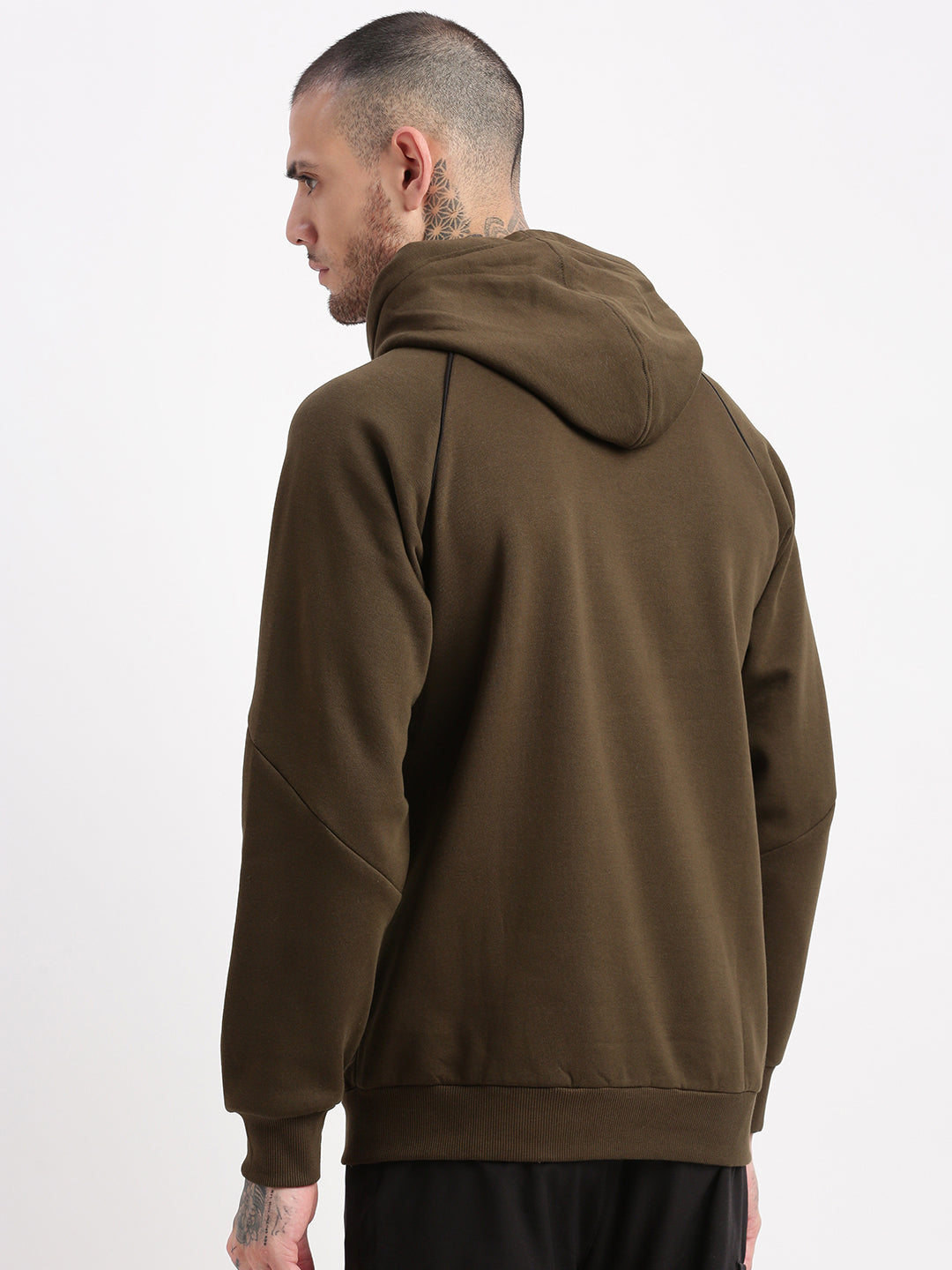 Men Olive Graphic Hooded Pullover