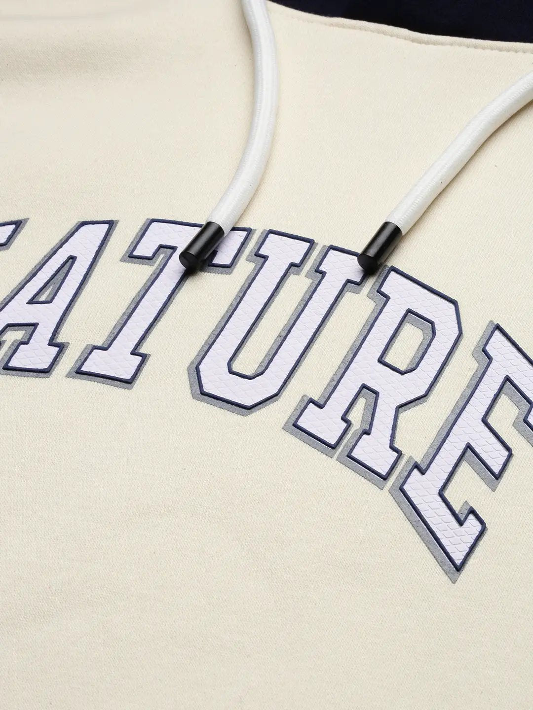 Men's Cream Colourblocked Hooded Pullover