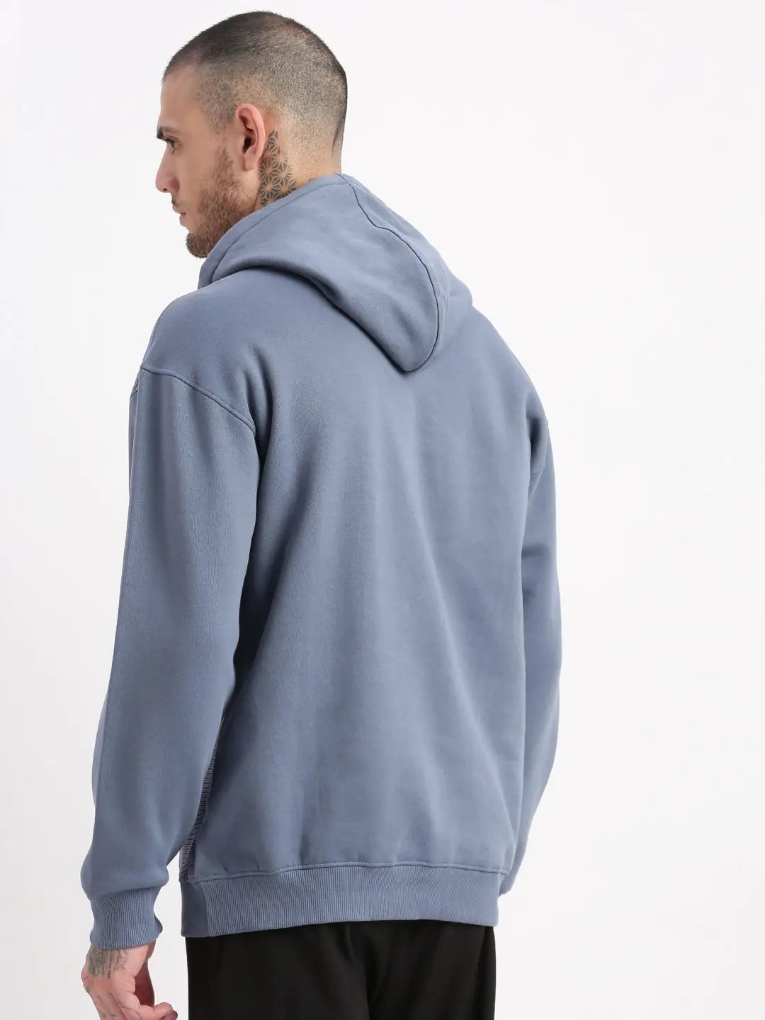 Men's Blue Solid Hooded Pullover