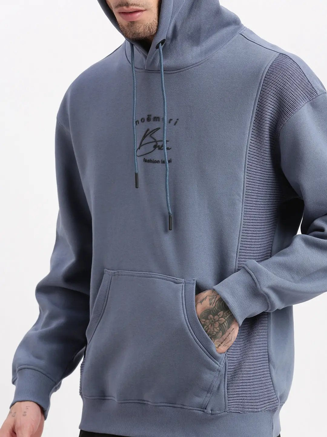 Men's Blue Solid Hooded Pullover