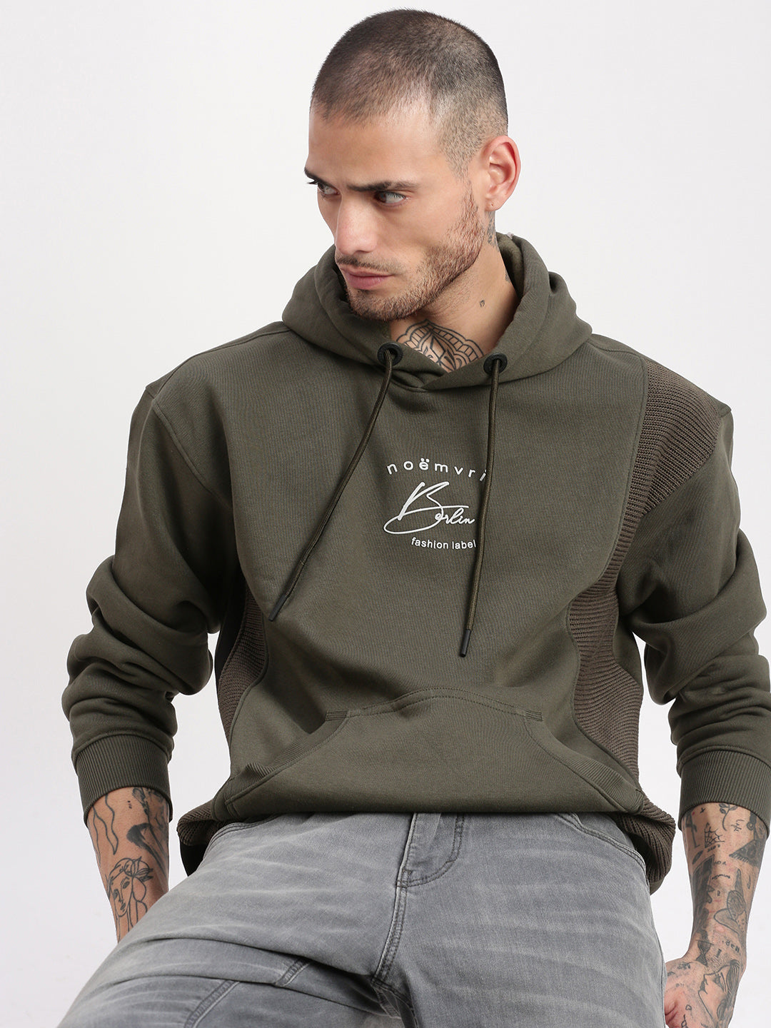 Men Green Solid Hooded Pullover