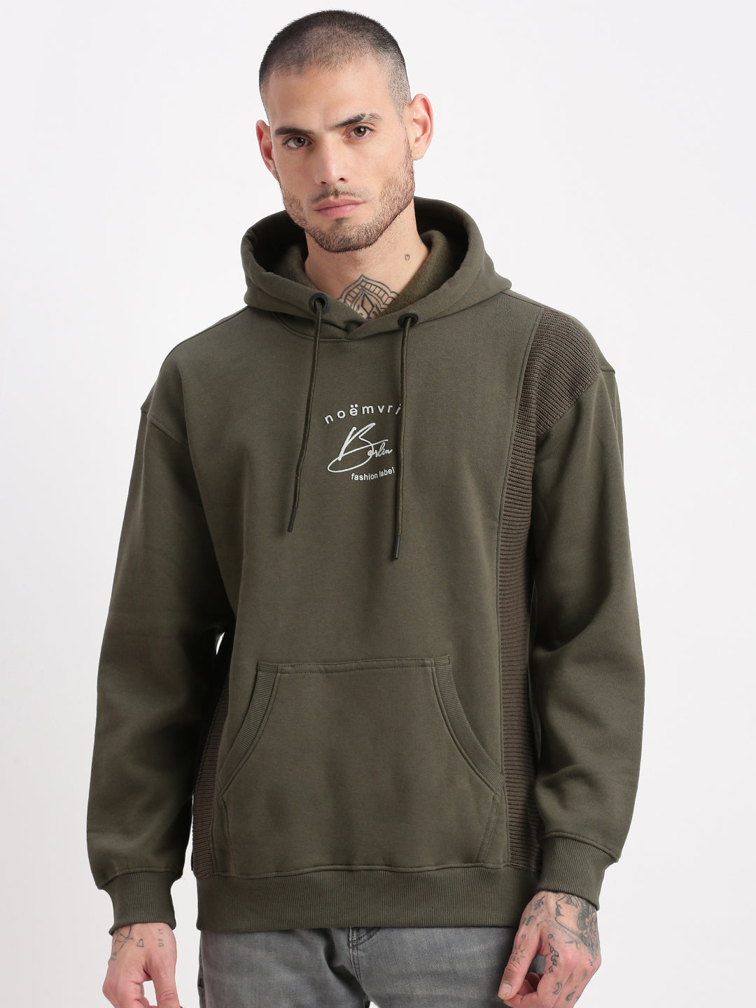 Men Green Solid Hooded Pullover