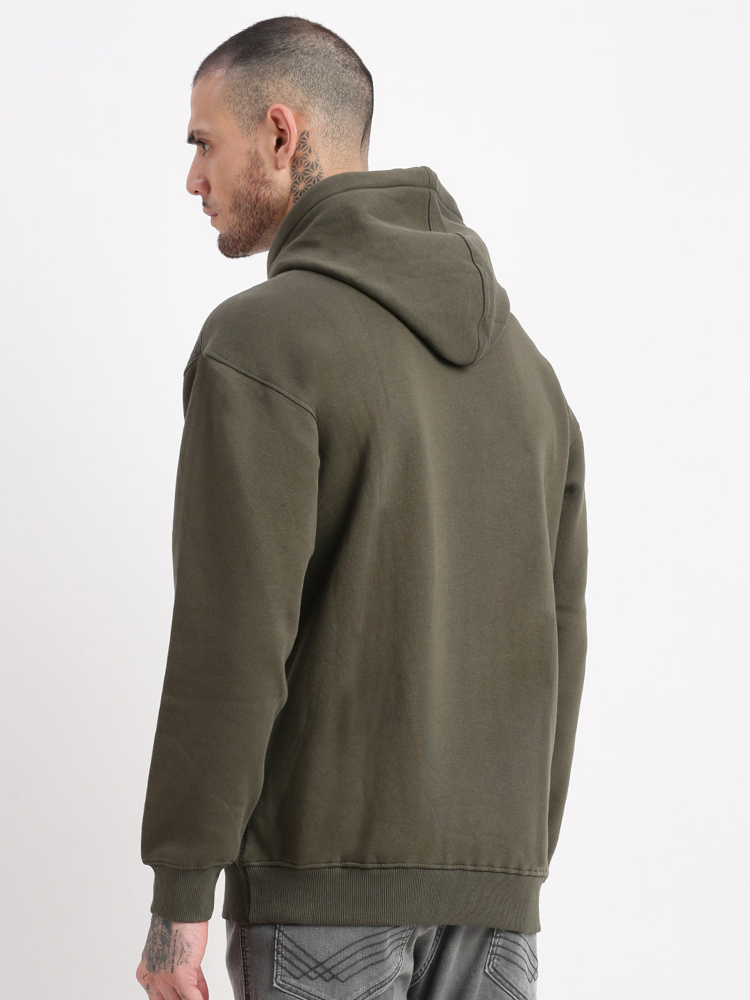 Men Green Solid Hooded Pullover