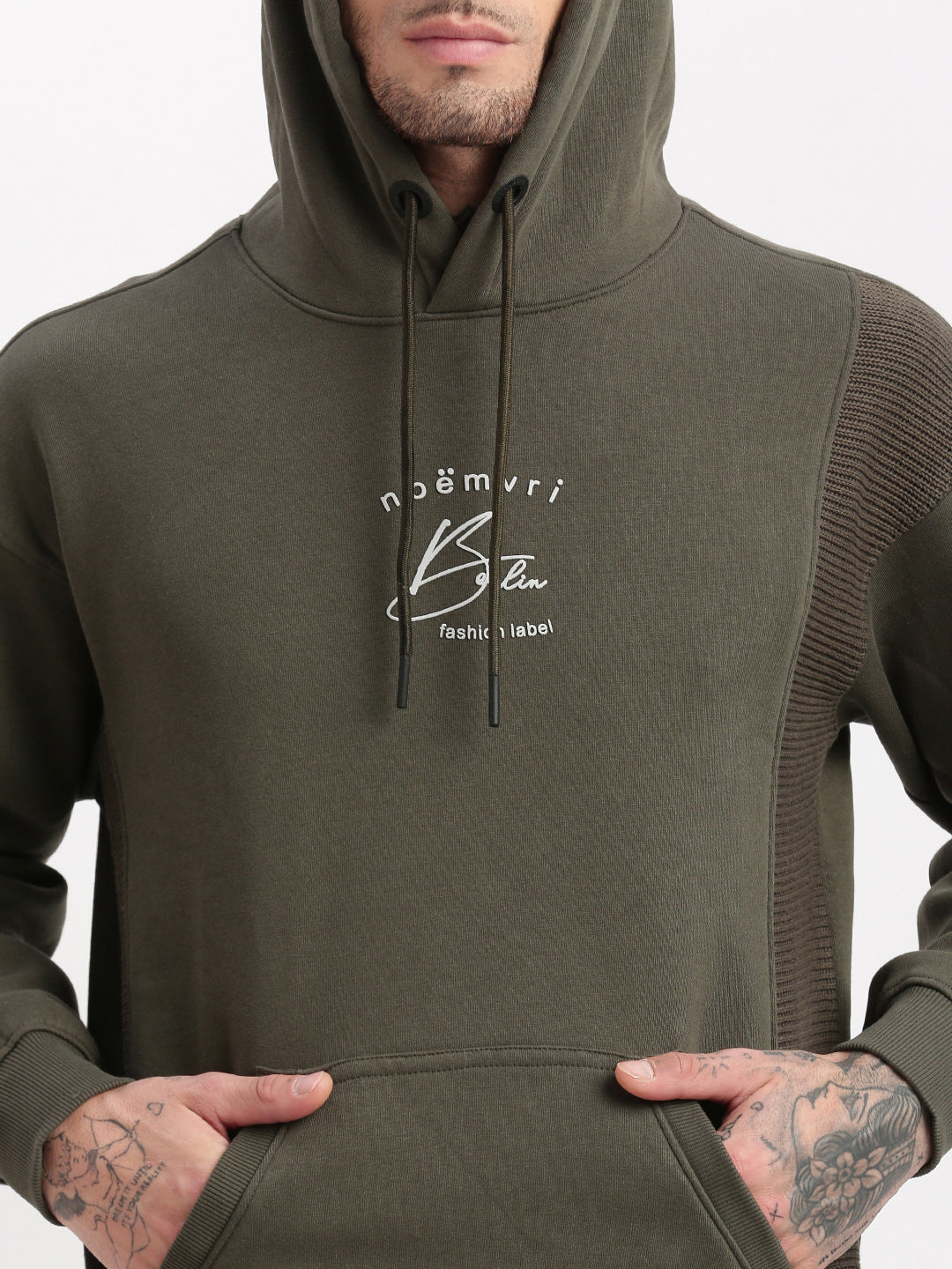 Men Green Solid Hooded Pullover