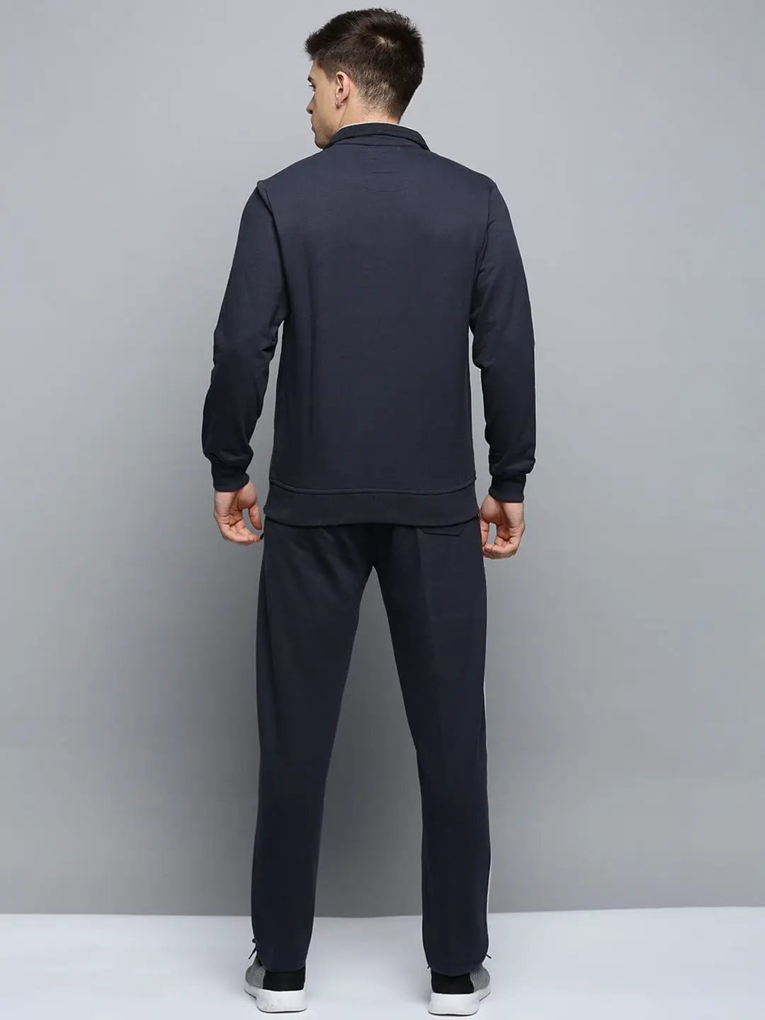 Men's Mock Collar Solid Navy Blue Tracksuit