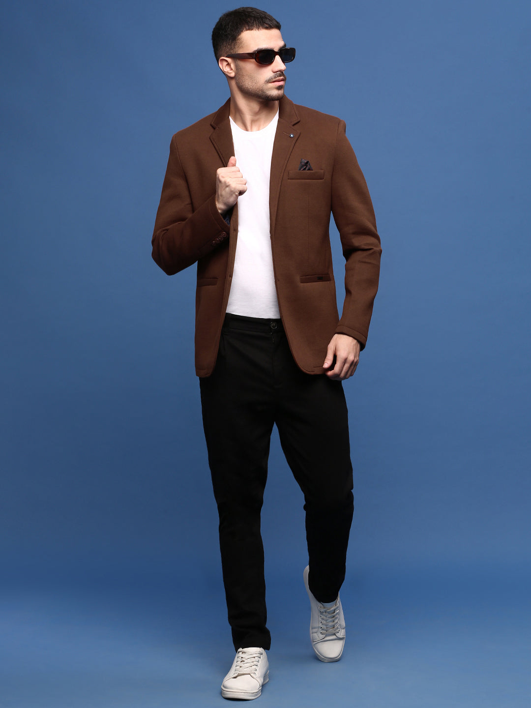 Men Brown Slim Fit Single Breasted Blazer