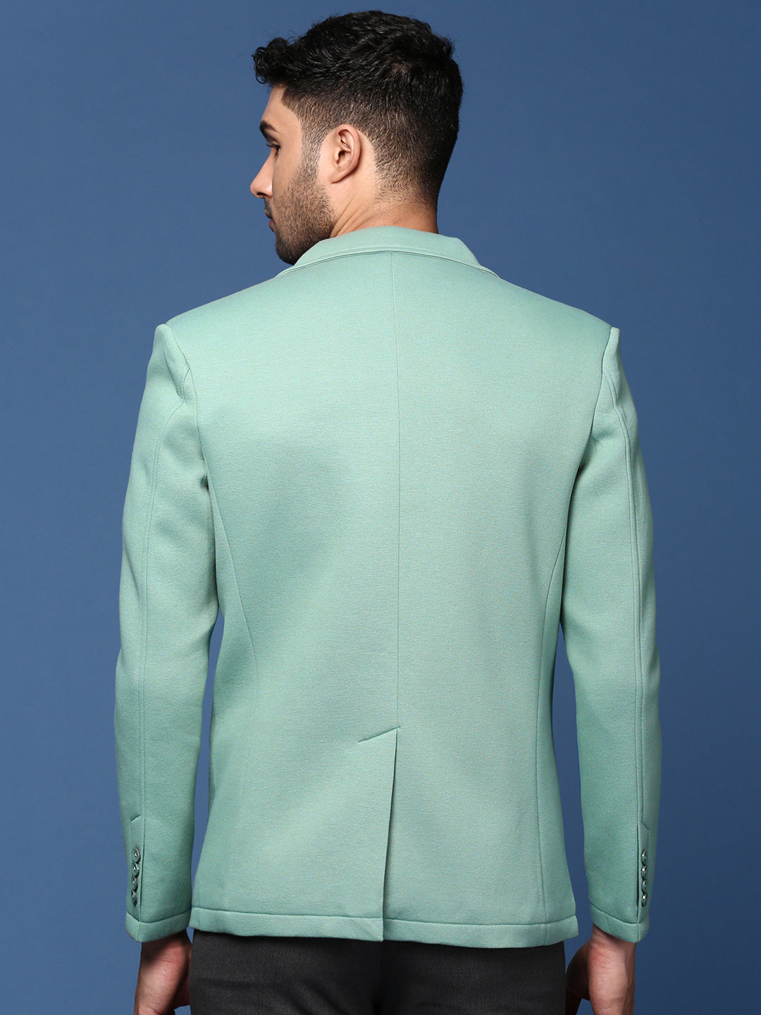 Men Sea Green Slim Fit Single Breasted Blazer