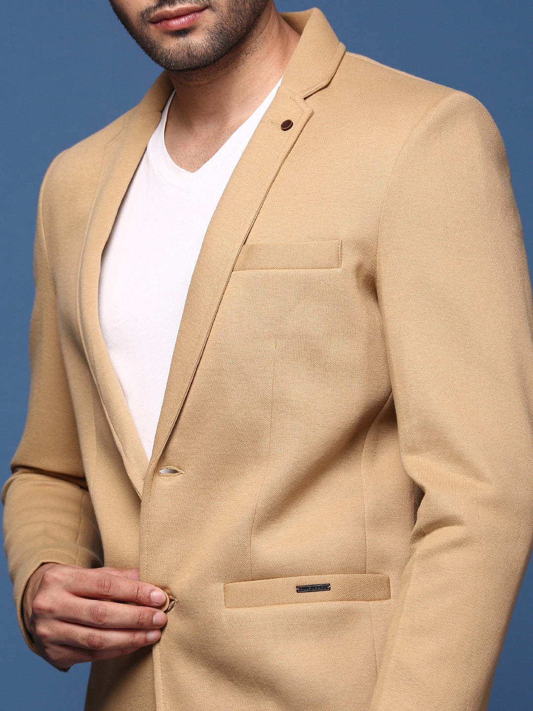 Men Khaki Slim Fit Single Breasted Blazer