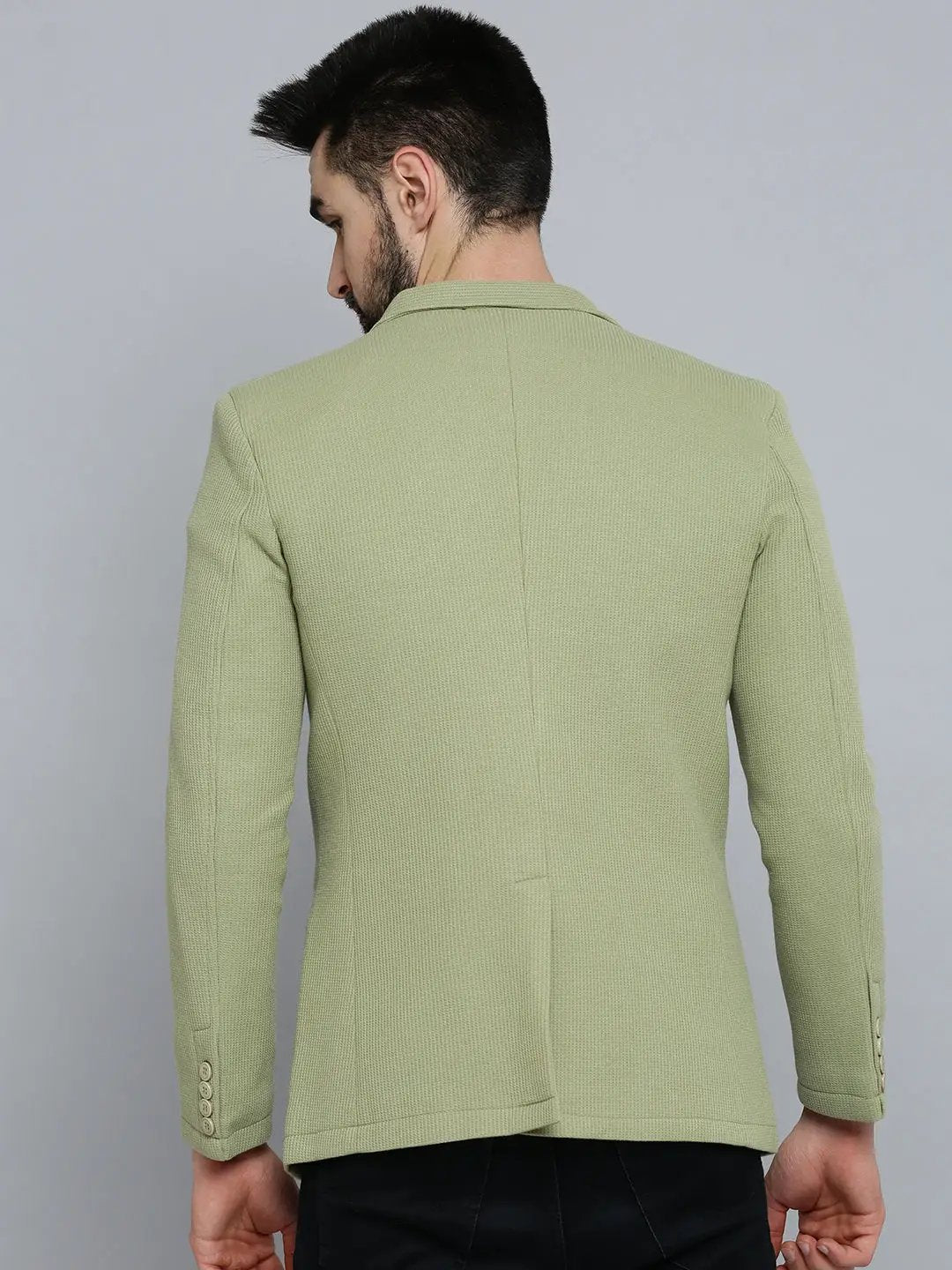 Men's Olive Self Design Single-Breasted Regular-Fit Blazer - from SHOWOFFFF