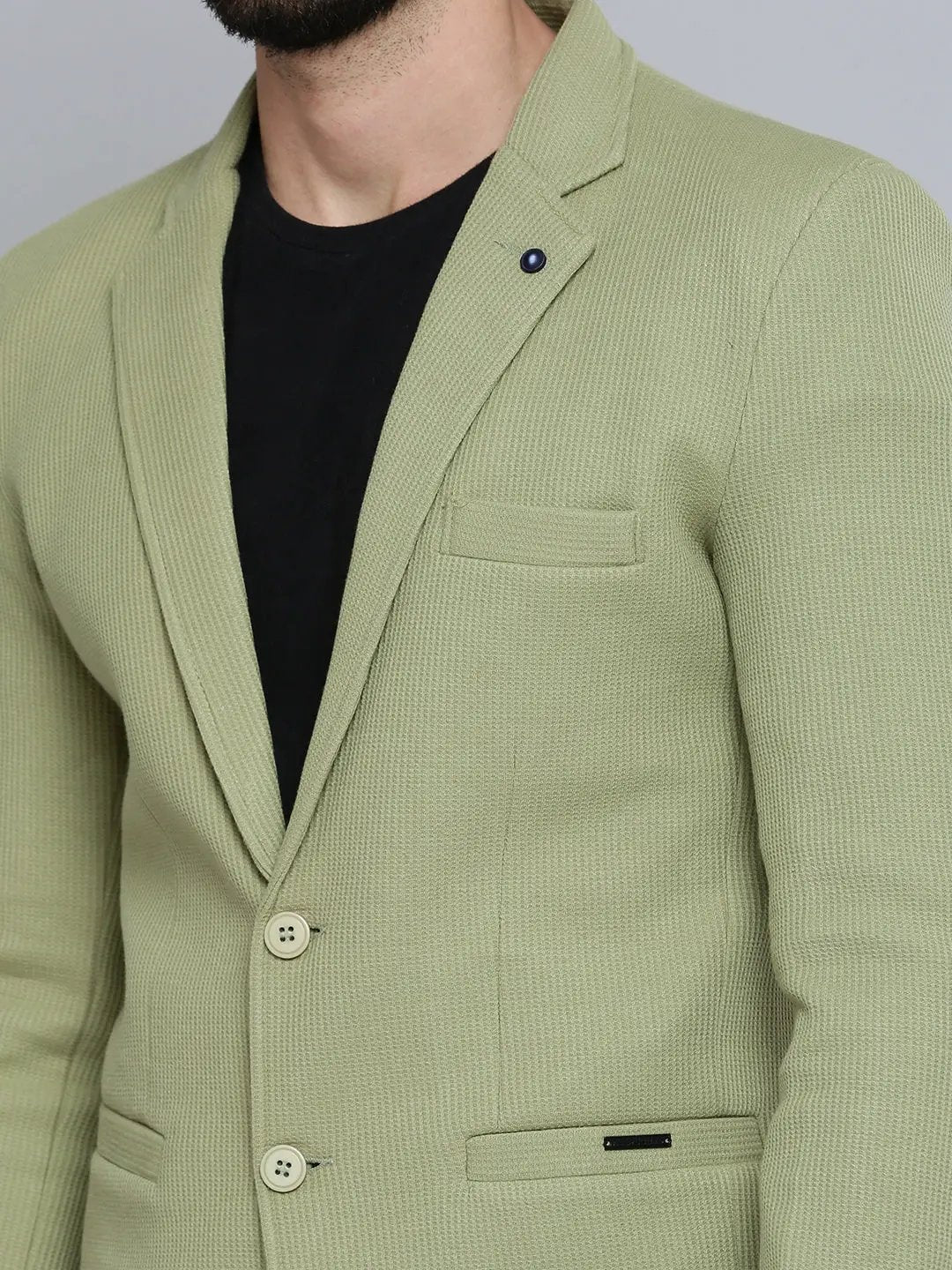 Men's Olive Self Design Single-Breasted Regular-Fit Blazer - from SHOWOFFFF