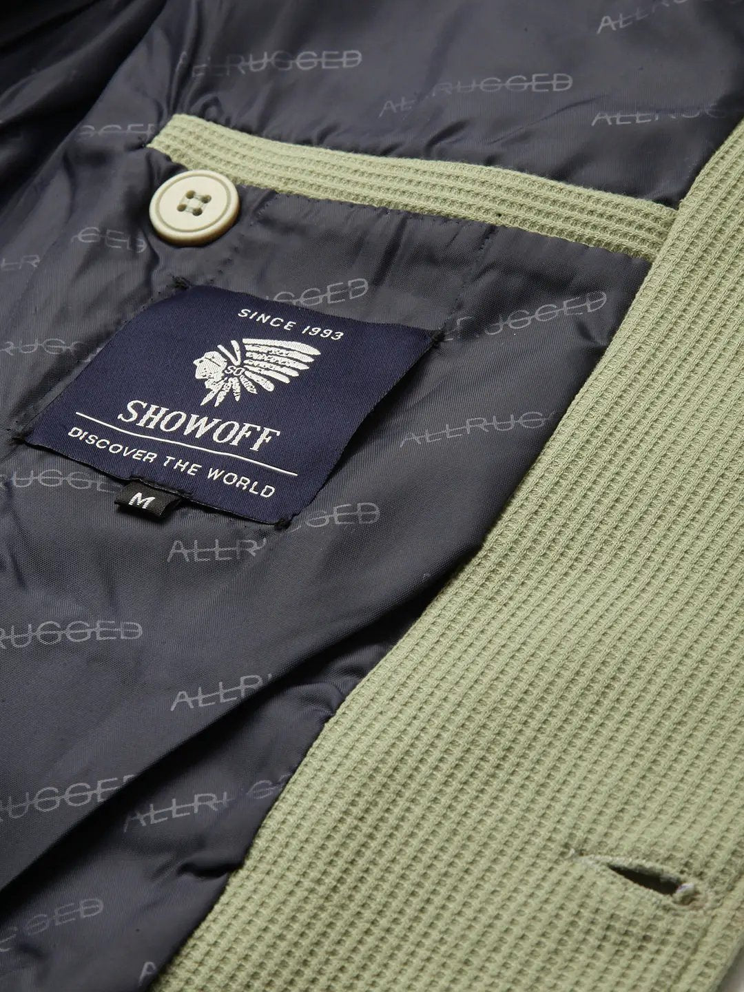 Men's Olive Self Design Single-Breasted Regular-Fit Blazer - from SHOWOFFFF