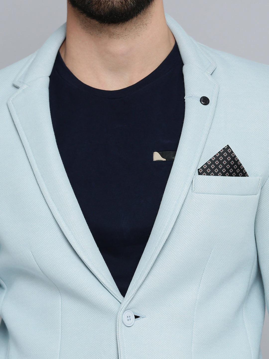 Men Blue Solid Single Breasted Blazer