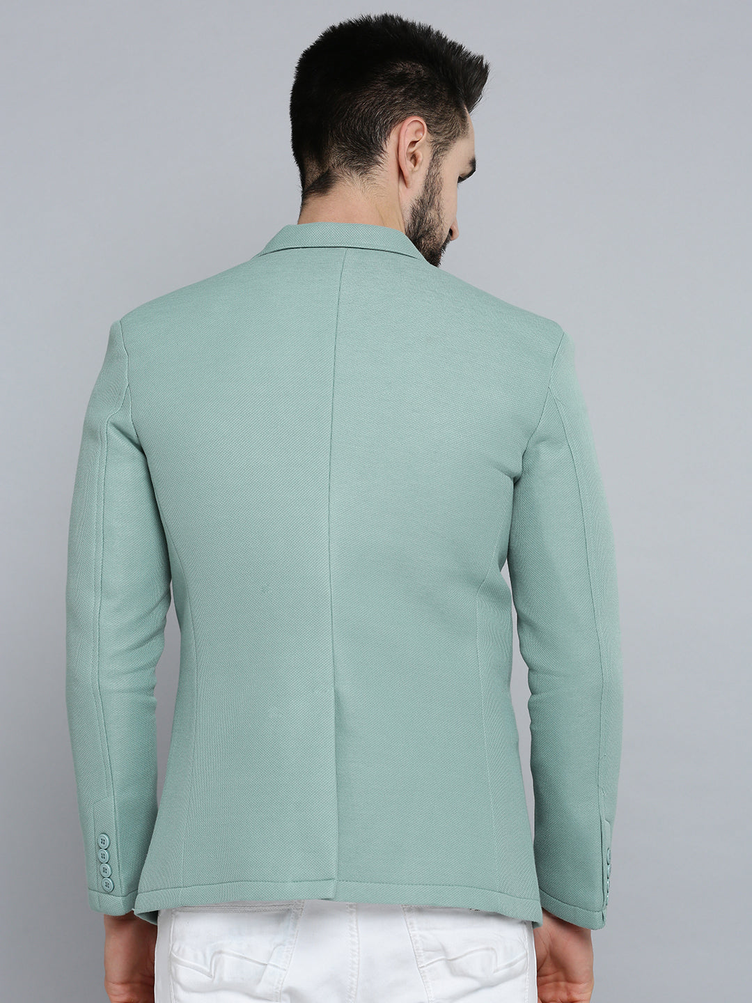 Men Green Solid Single Breasted Blazer