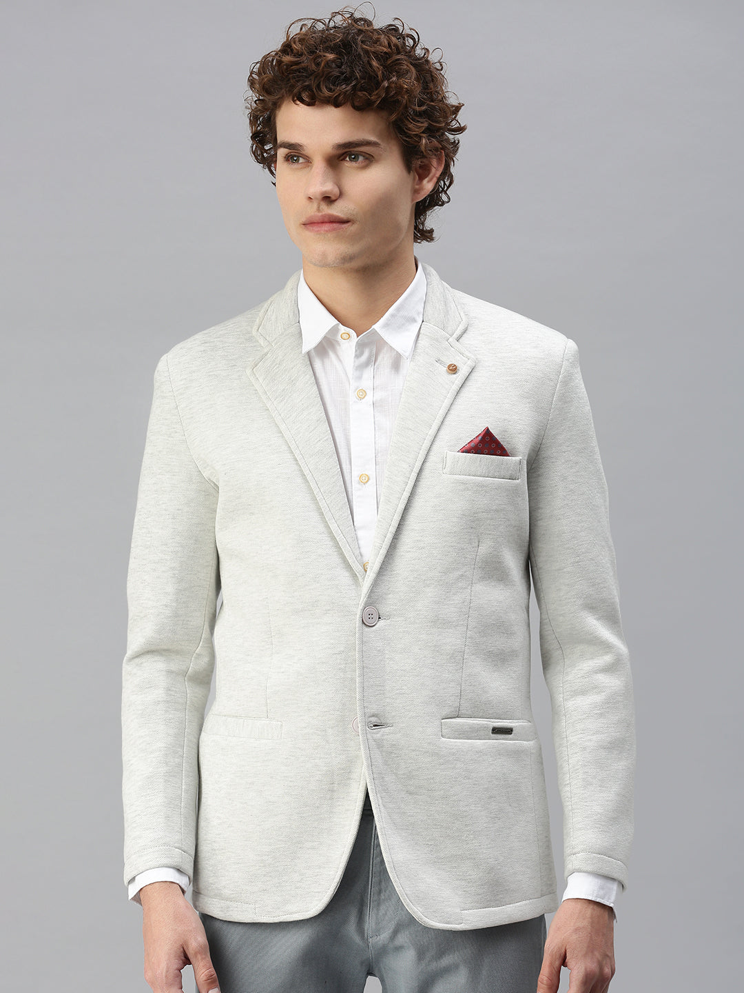 Men's Solid Off White Single Breasted Blazer