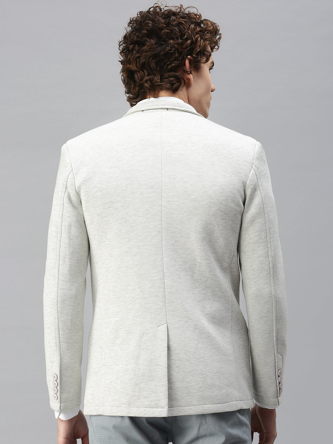 Men's Solid Off White Single Breasted Blazer