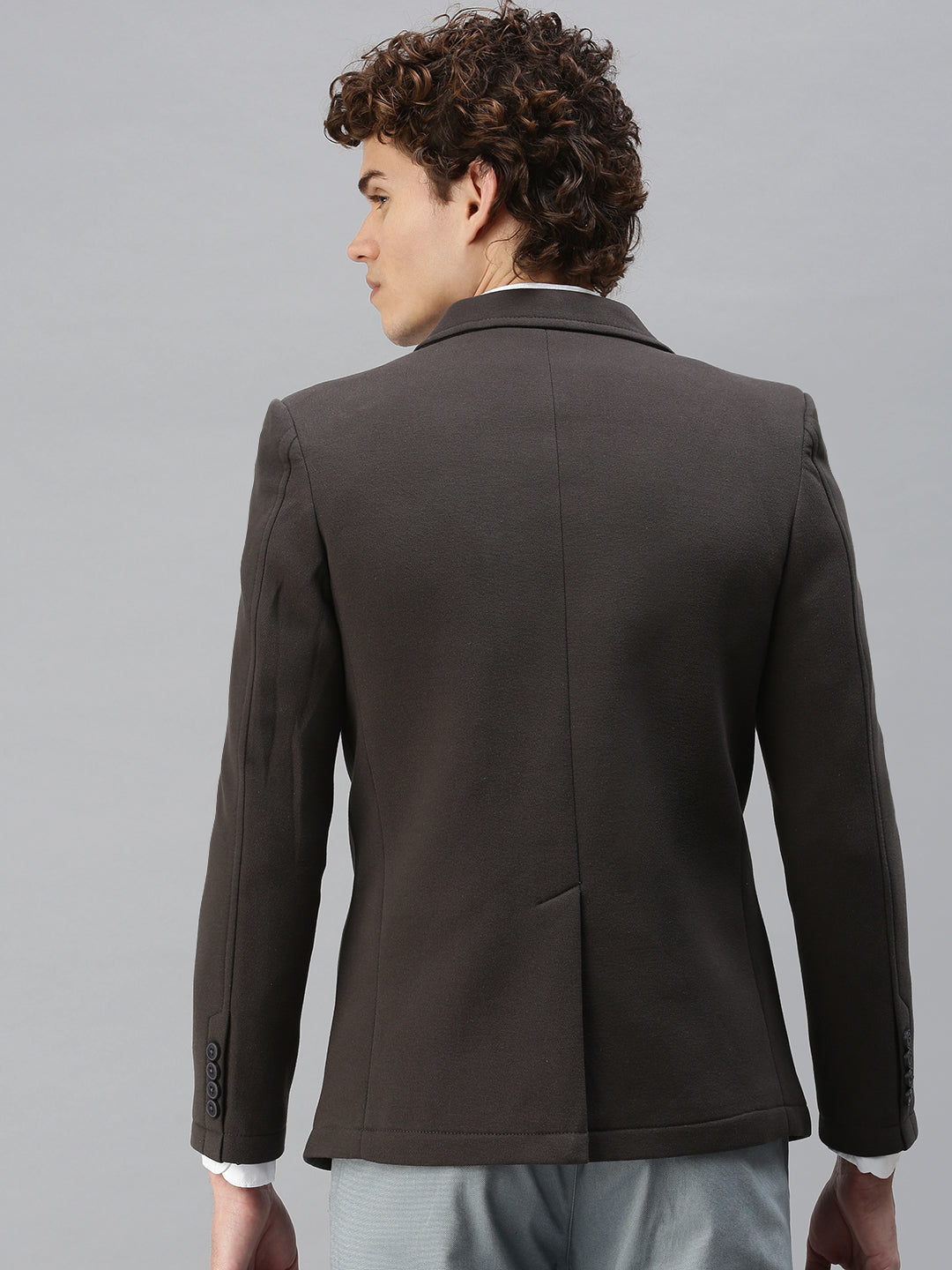 Men's Solid Grey Single Breasted Blazer