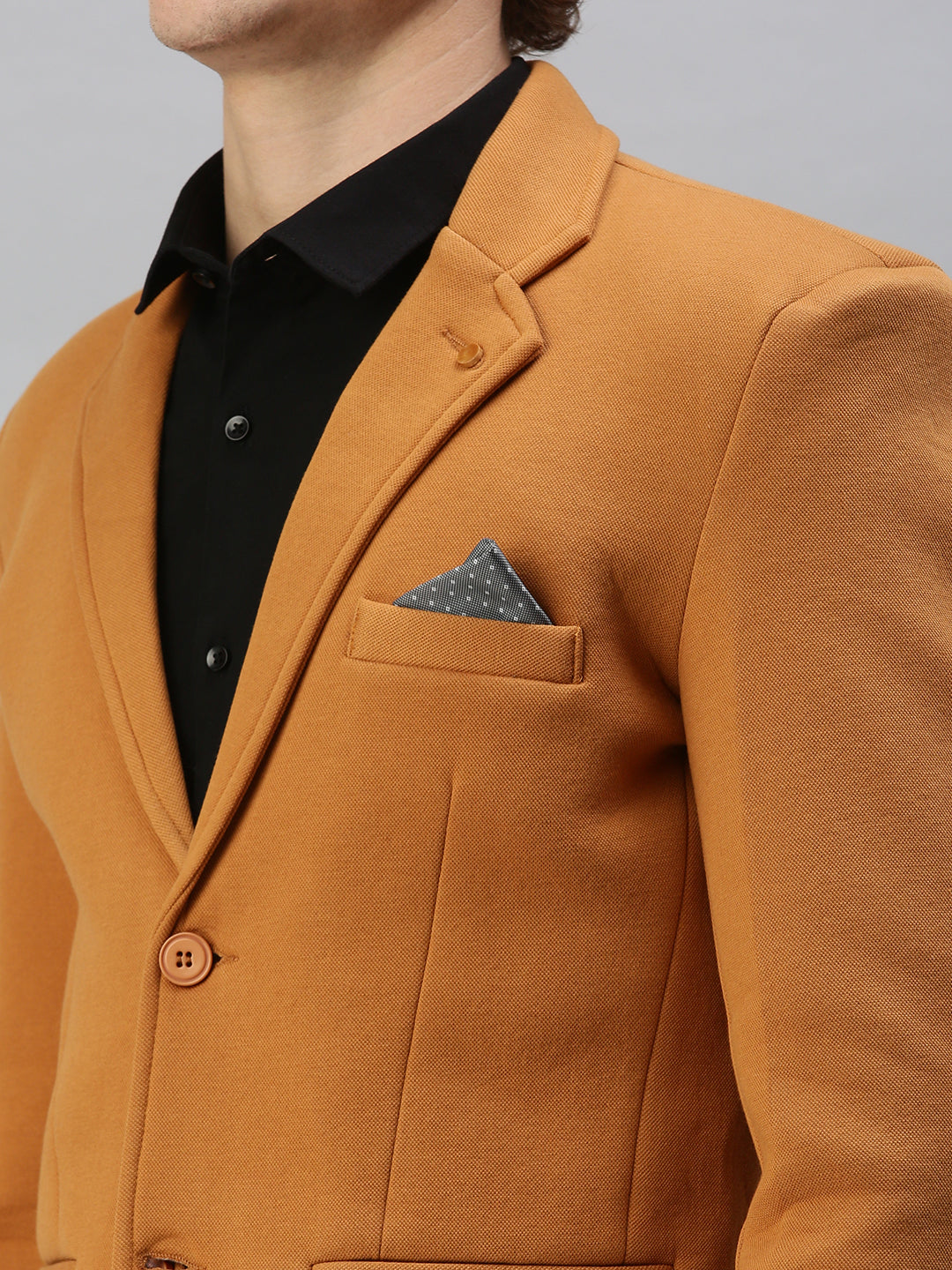 Men Mustard Solid Single Breasted Blazer