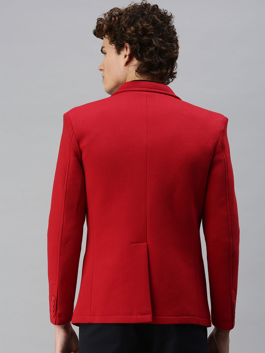 Men Red Solid Single Breasted Blazer