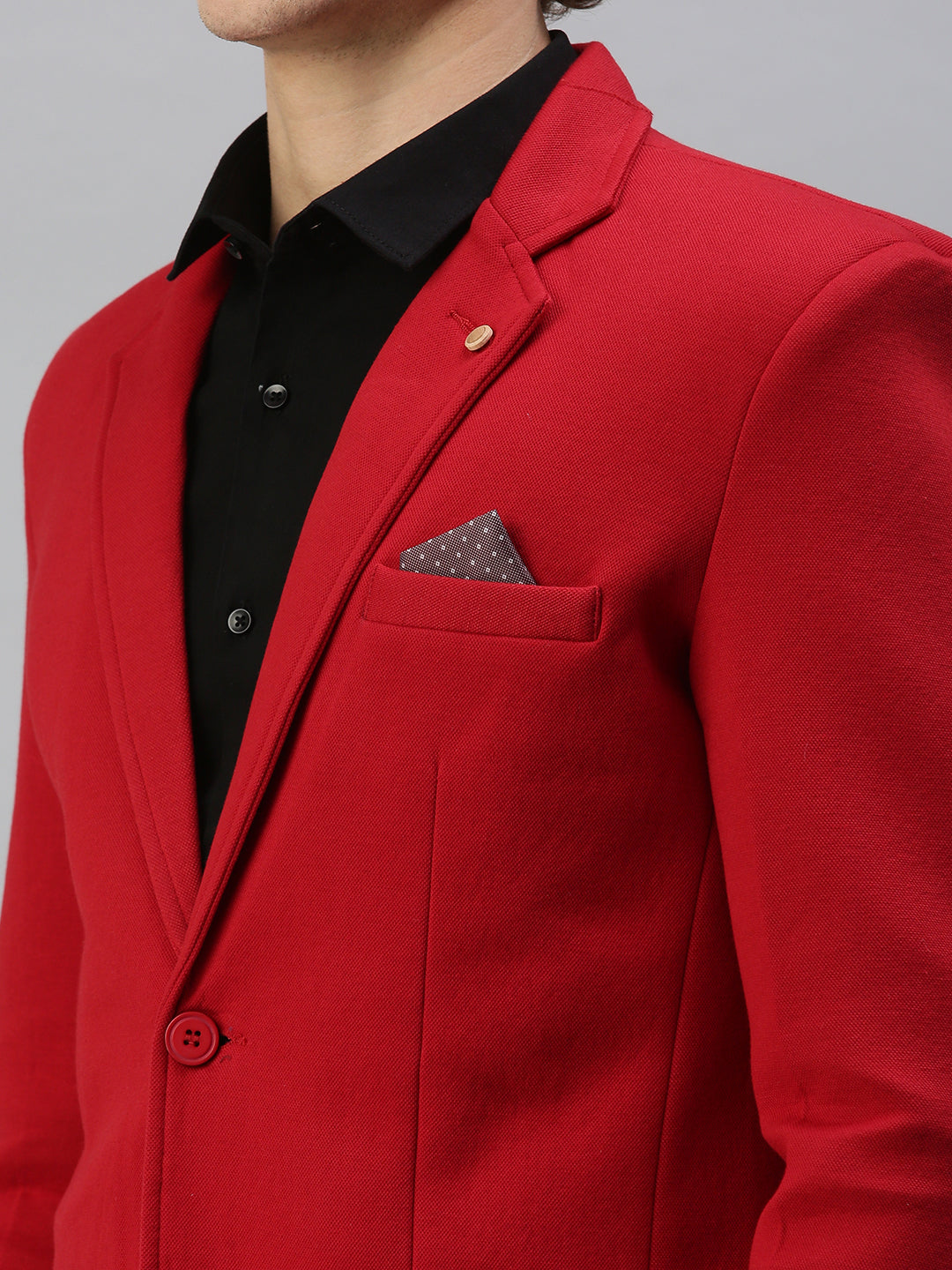 Men Red Solid Single Breasted Blazer