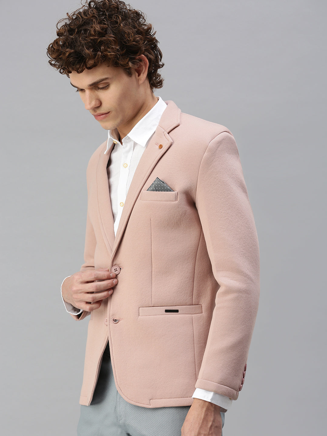 Men Pink Solid Single Breasted Blazer