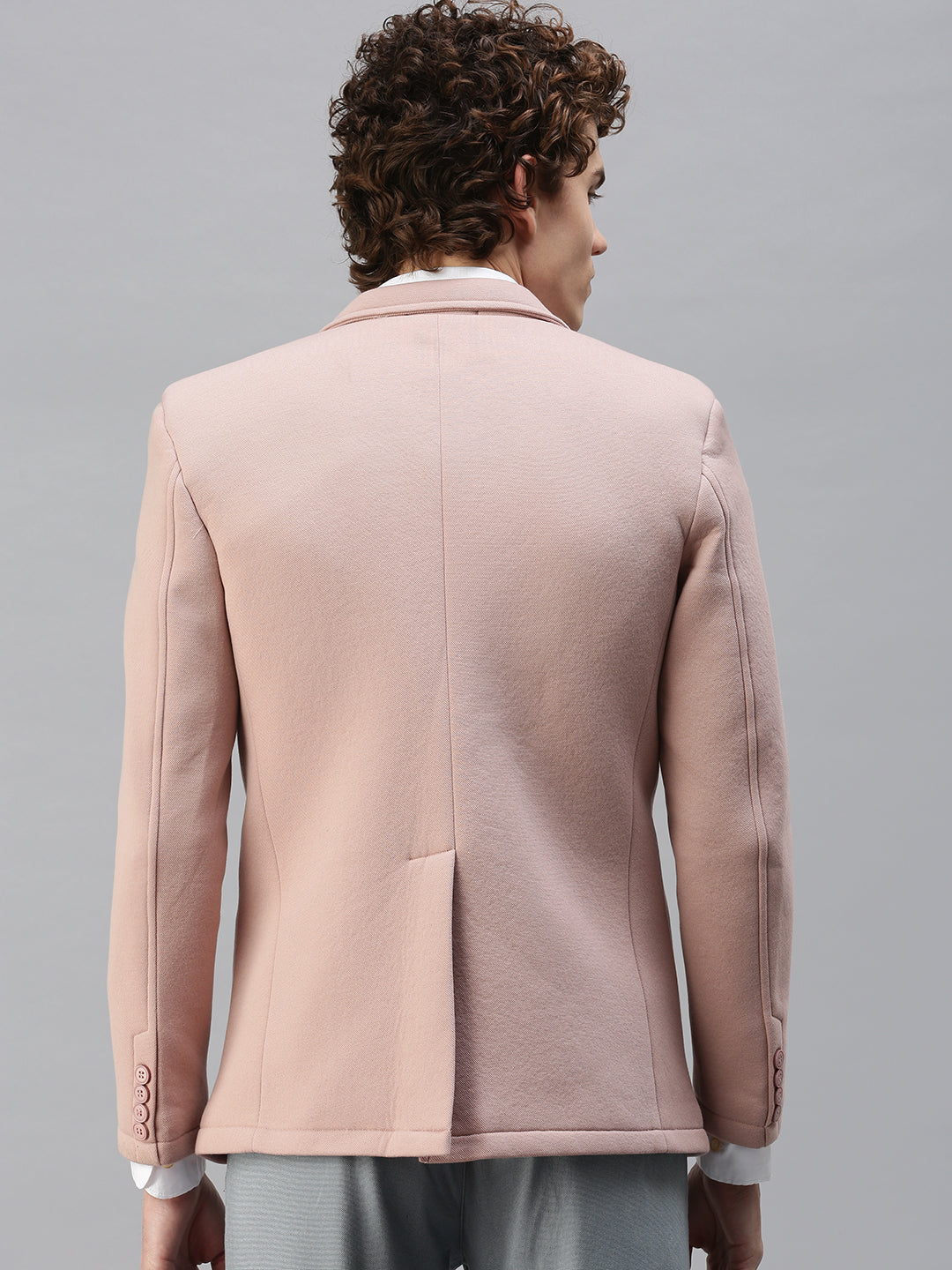 Men Pink Solid Single Breasted Blazer