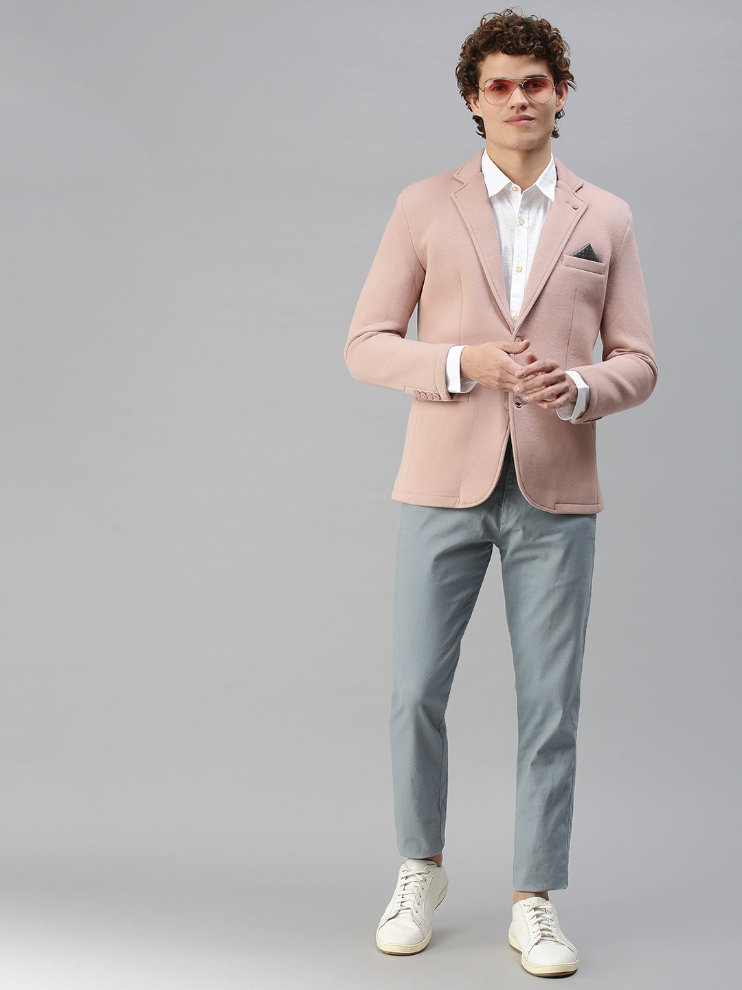 Men Pink Solid Single Breasted Blazer