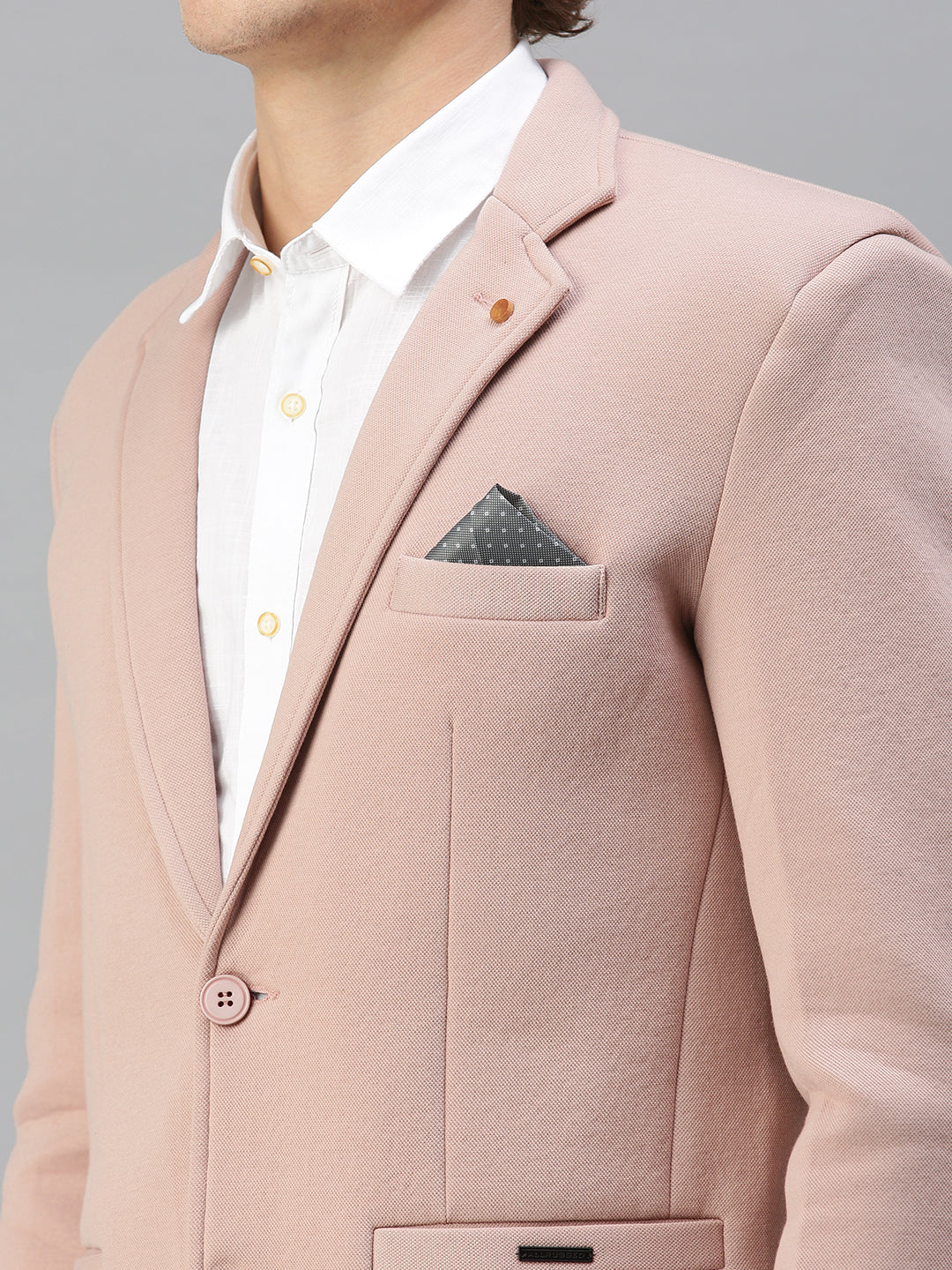 Men Pink Solid Single Breasted Blazer